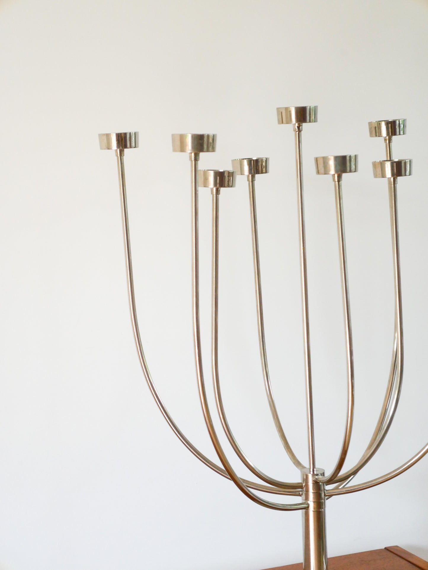 Chandelier à 9 branches en acier brossé, couleur Chrome, Design, Habitat, 1980