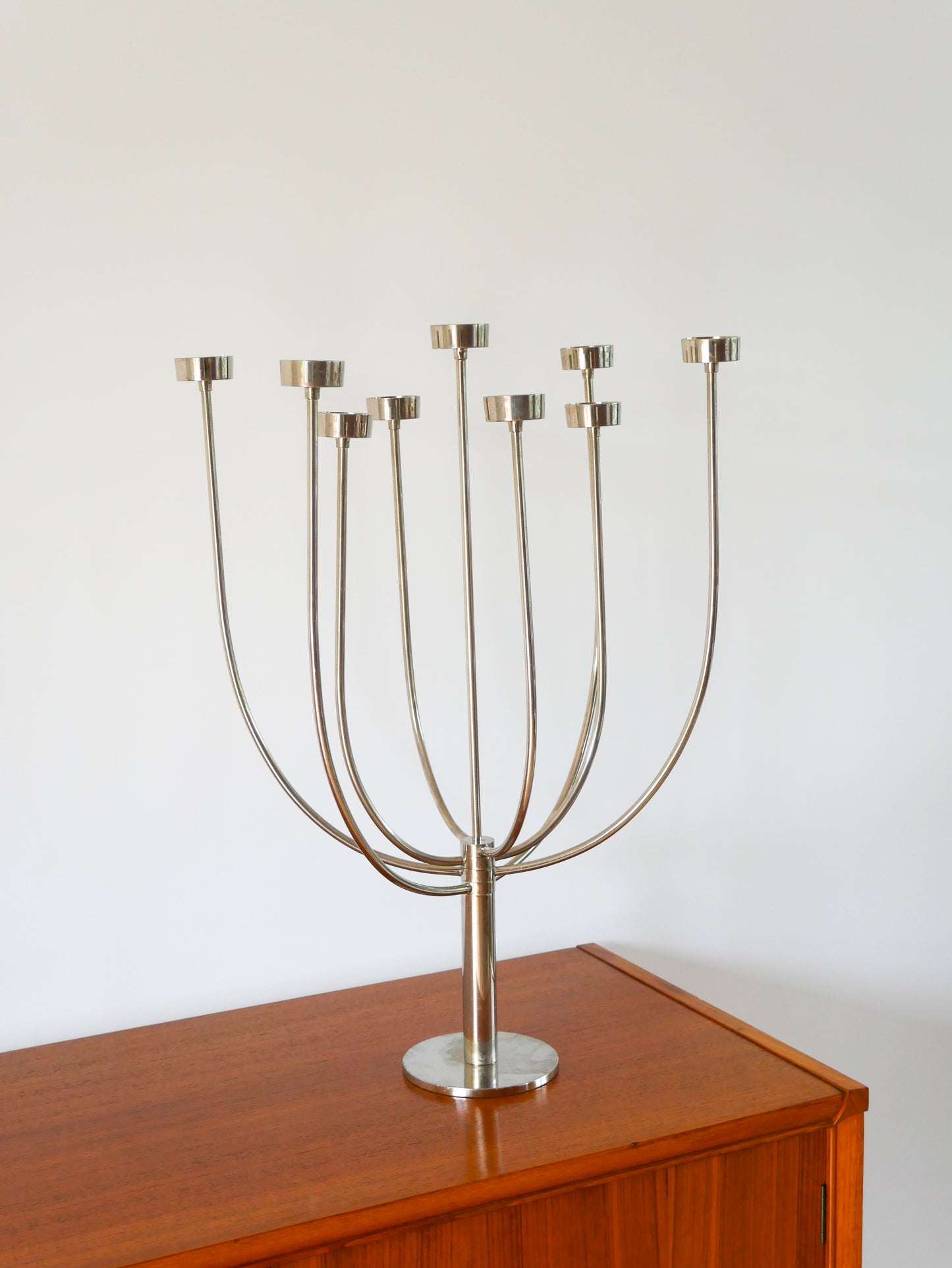 Chandelier à 9 branches en acier brossé, couleur Chrome, Design, Habitat, 1980