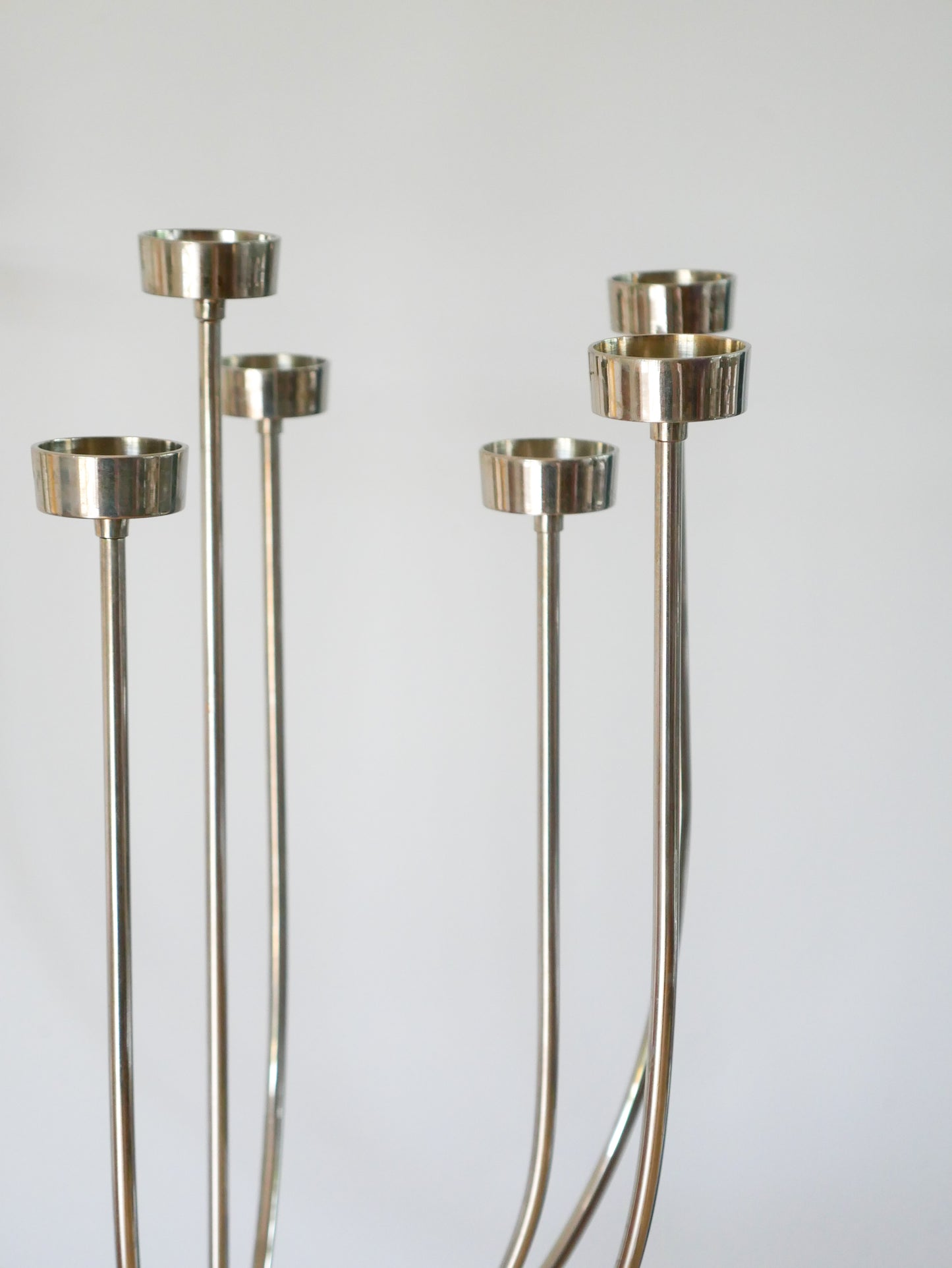 Chandelier à 9 branches en acier brossé, couleur Chrome, Design, Habitat, 1980