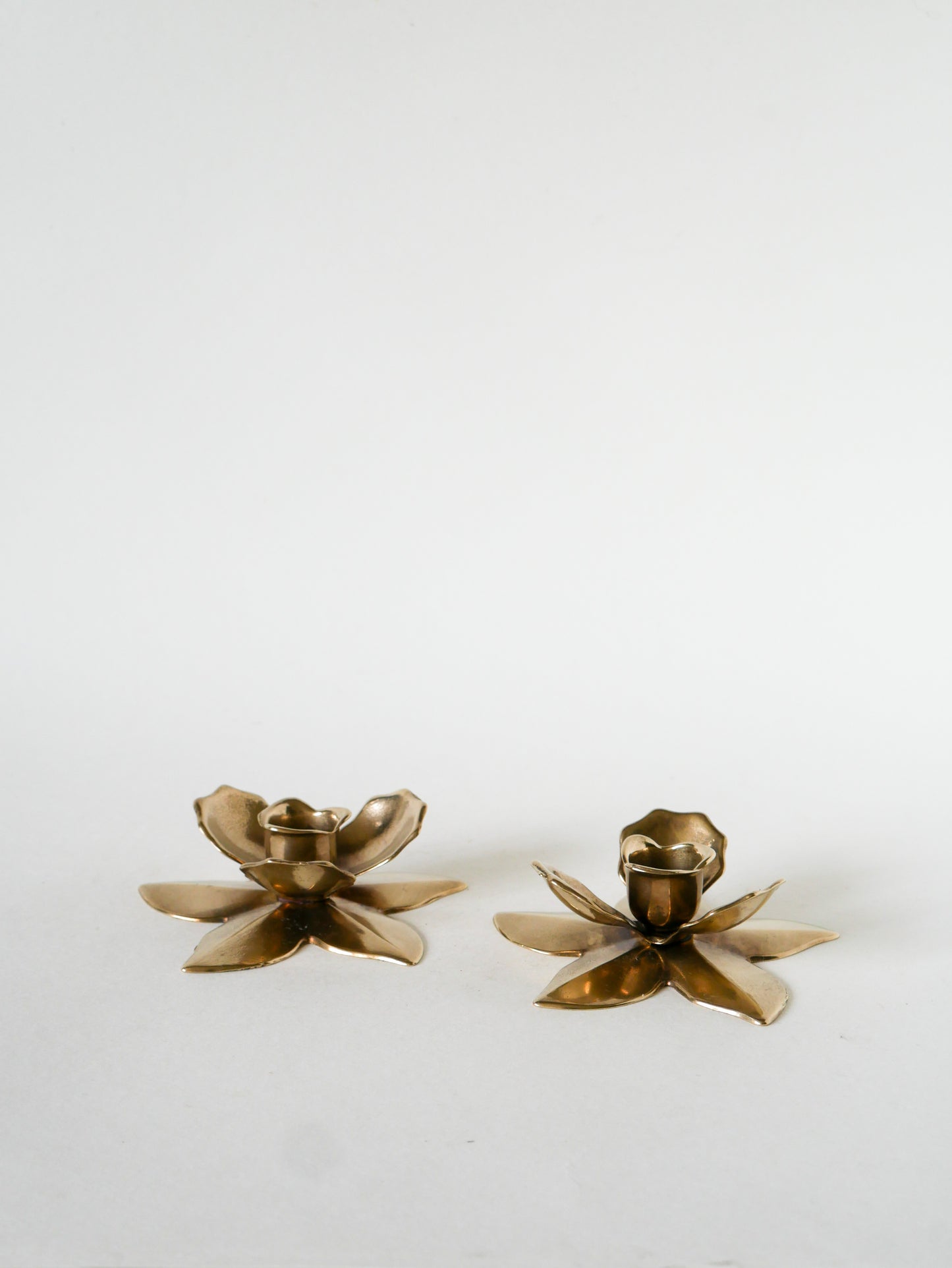 Paire de bougeoirs Fleur en laiton doré, 1950