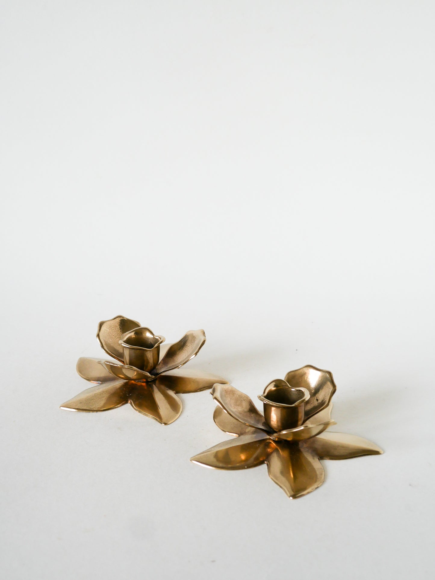 Paire de bougeoirs Fleur en laiton doré, 1950