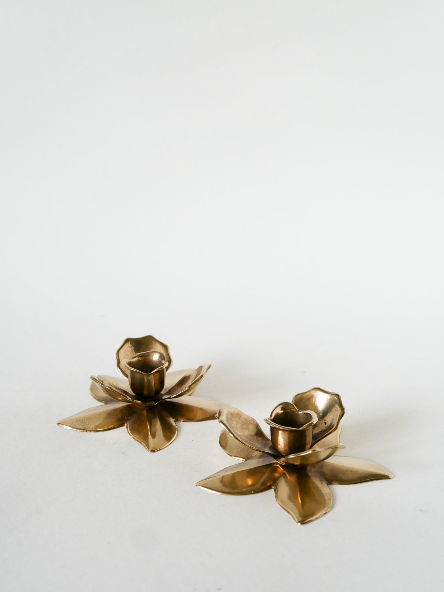 Paire de bougeoirs Fleur en laiton doré, 1950