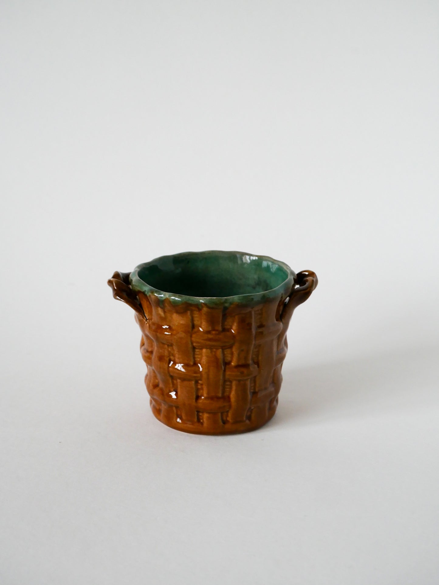 Cache-pot en barbotine, imitation bambou, 1970