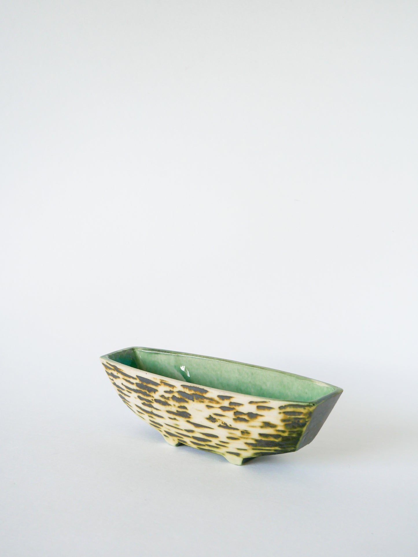 Mini jardinière en céramique sur pieds, Vert, Design, 1970