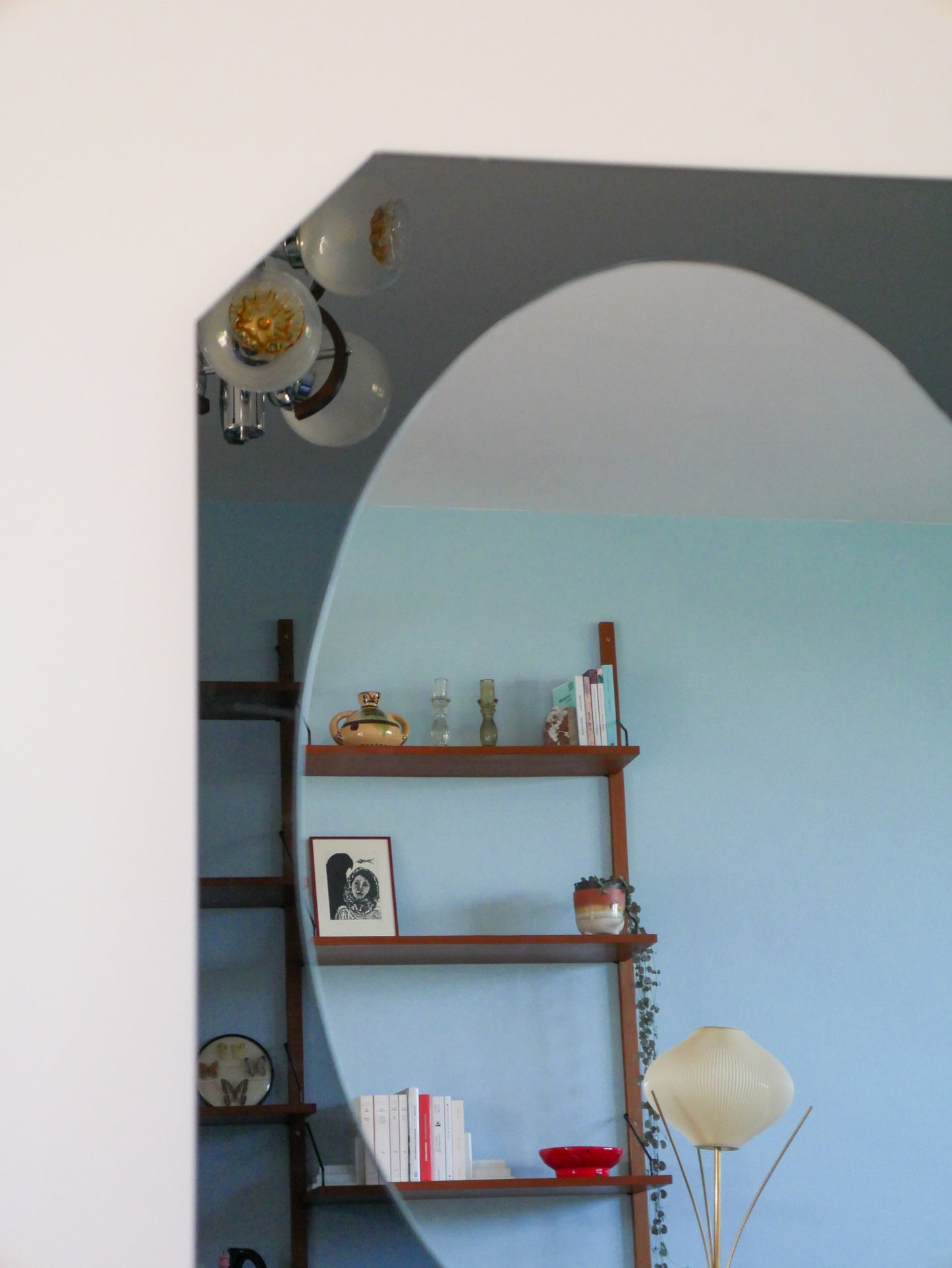 Grand miroir en verre fumé, forme hexagonale, Design, 1970