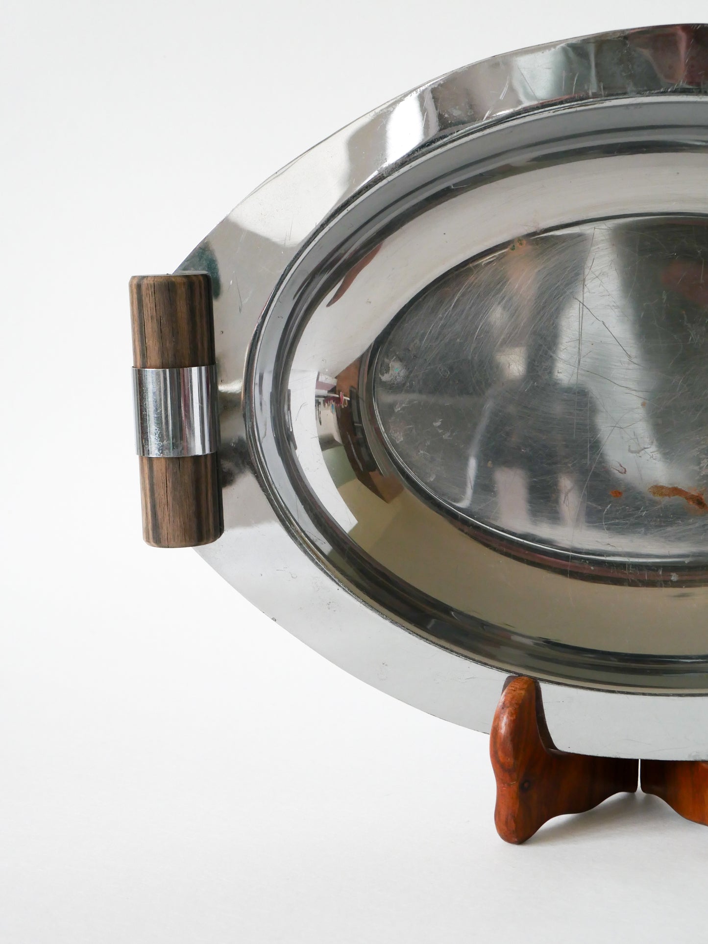 Plateau en chrome et poignées en bois, Design, 1970