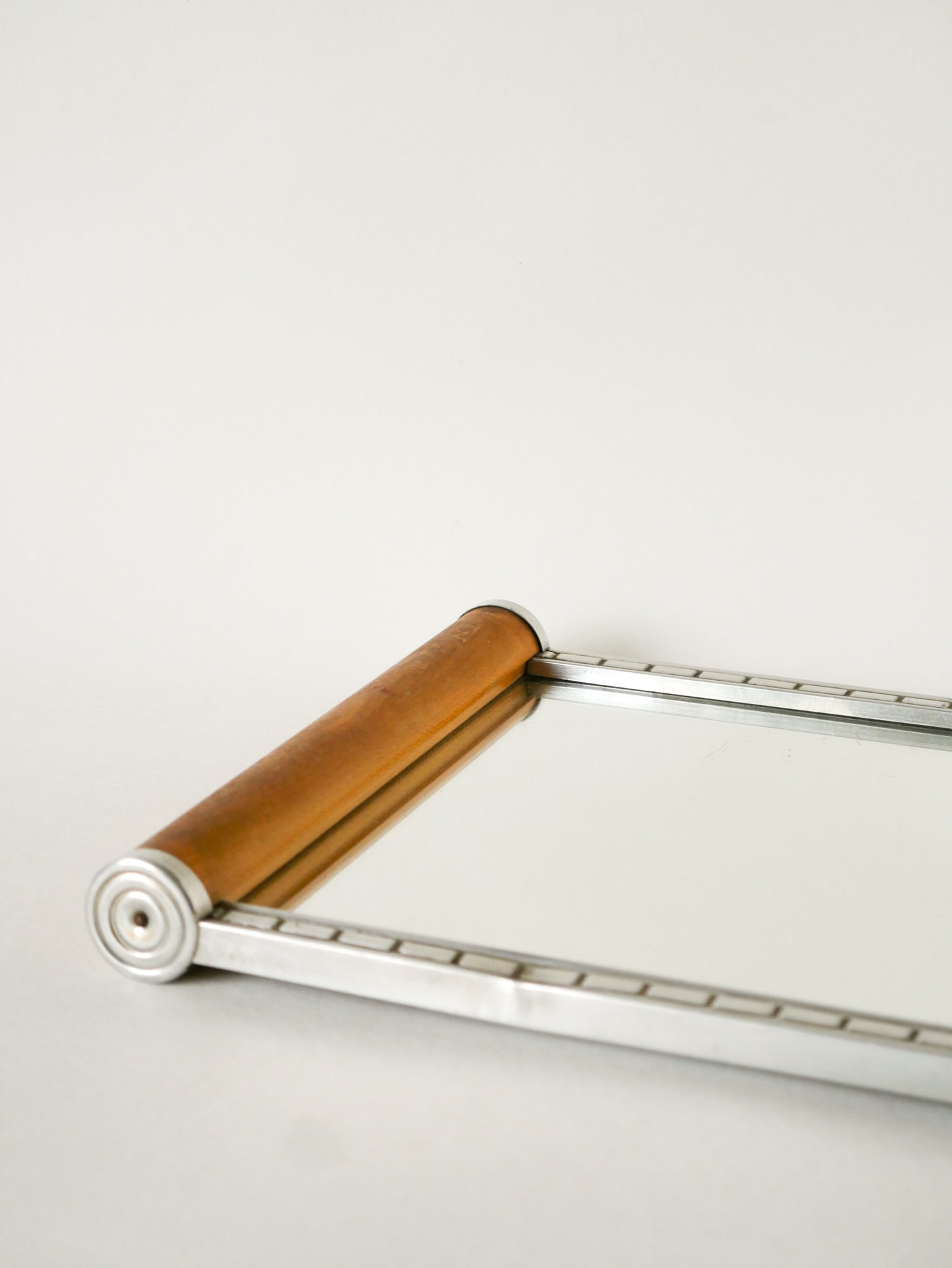 Petit plateau miroir en chrome et bois de hêtre, Art Déco, 1930