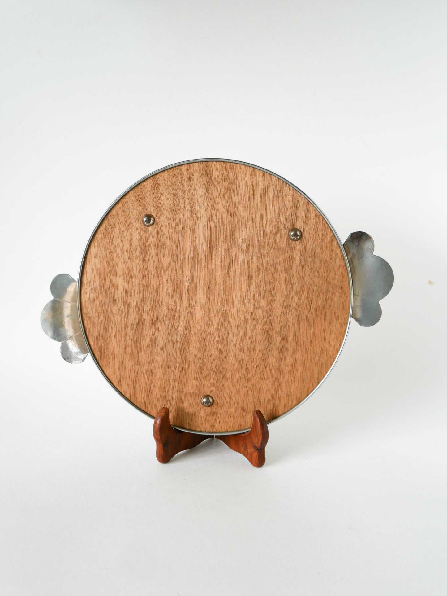Plateau miroir en métal chromé, poignées travaillées, 1960
