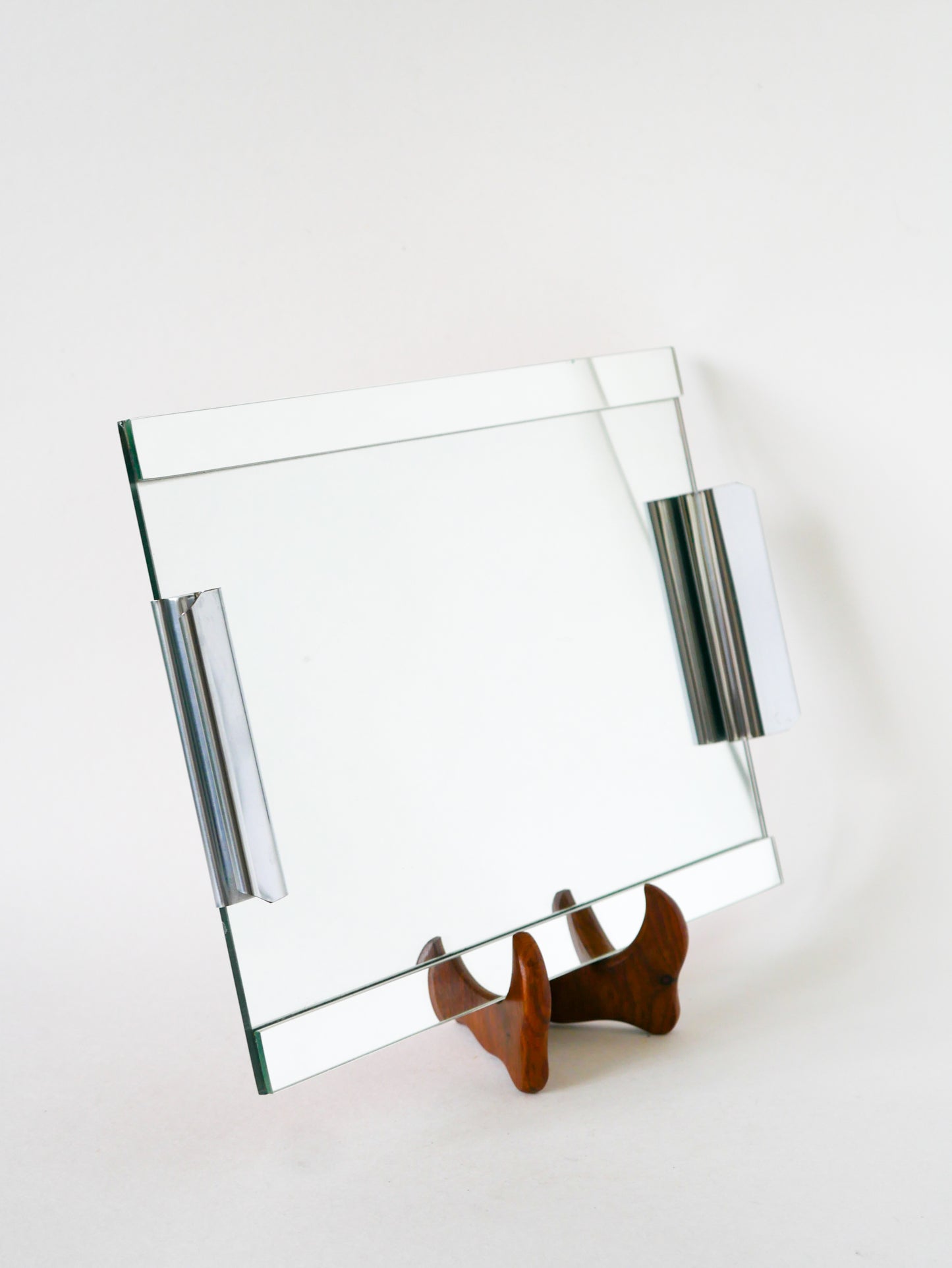 Plateau miroir rectangulaire en métal chromé, Design, 1960
