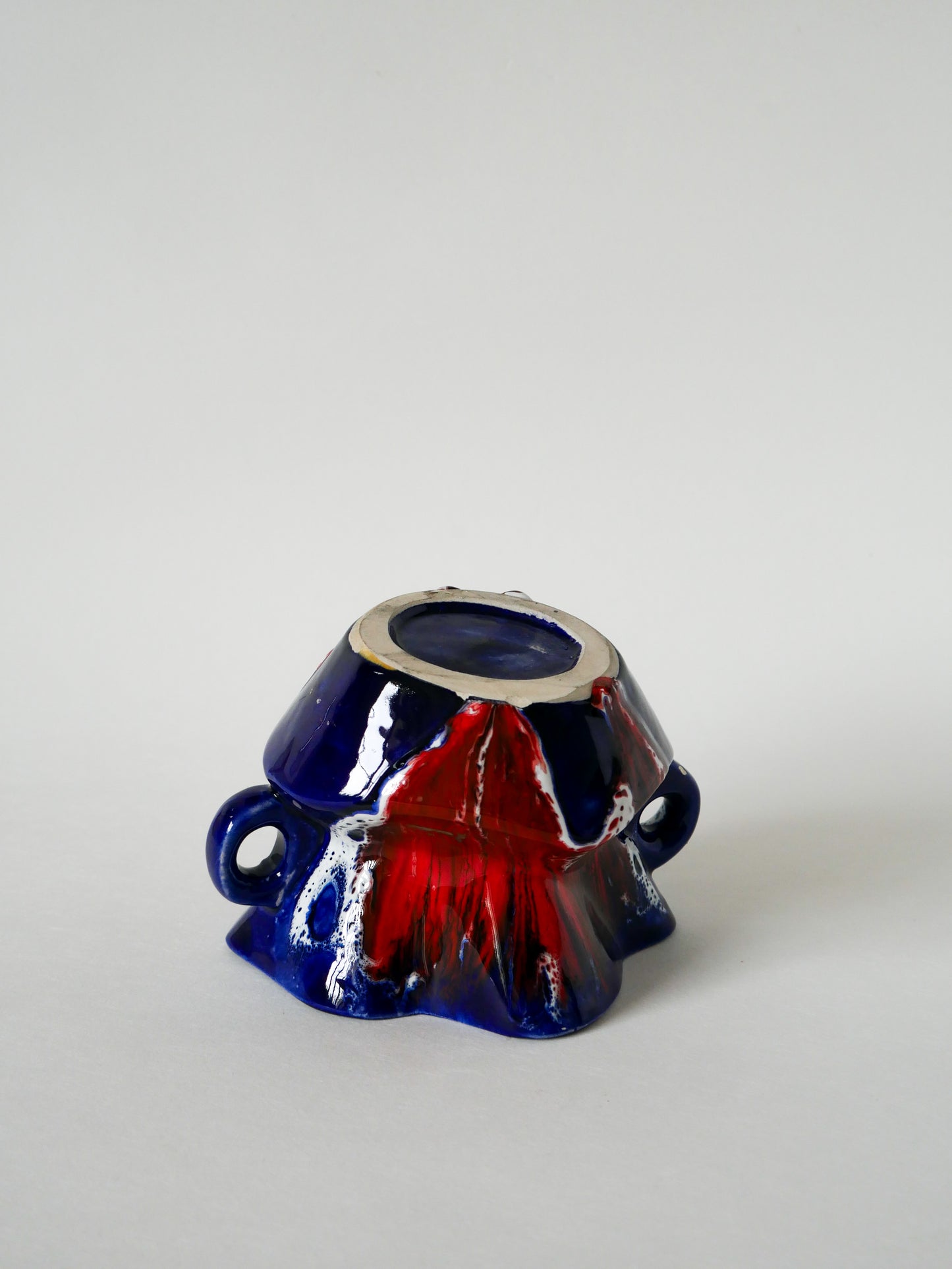 Vase en céramique / Fat Lava rouge, bleu et blanc, 1970