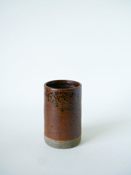 Vase rouleau en grès, Marron & Beige, Signé, 1970