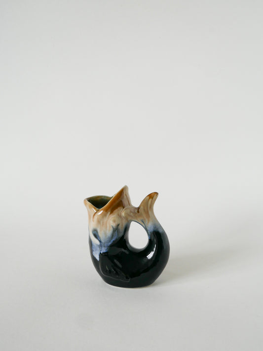 Mini vase poisson en céramique, Noir & Beige, 1970 - 13 X 11 cm
