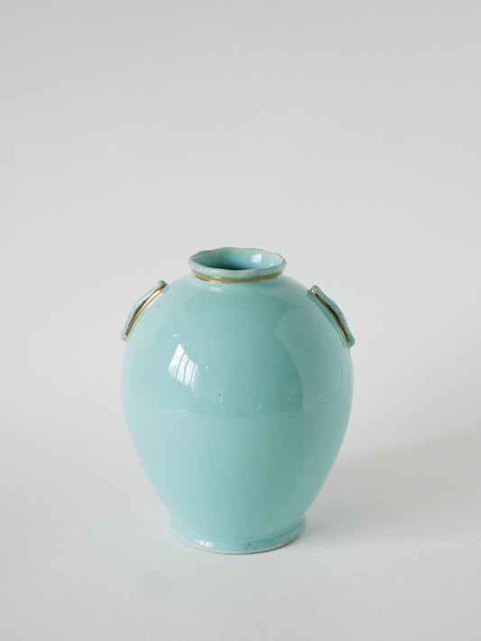 Vase boule en céramique, Bleu & Doré, Art Déco, 1930