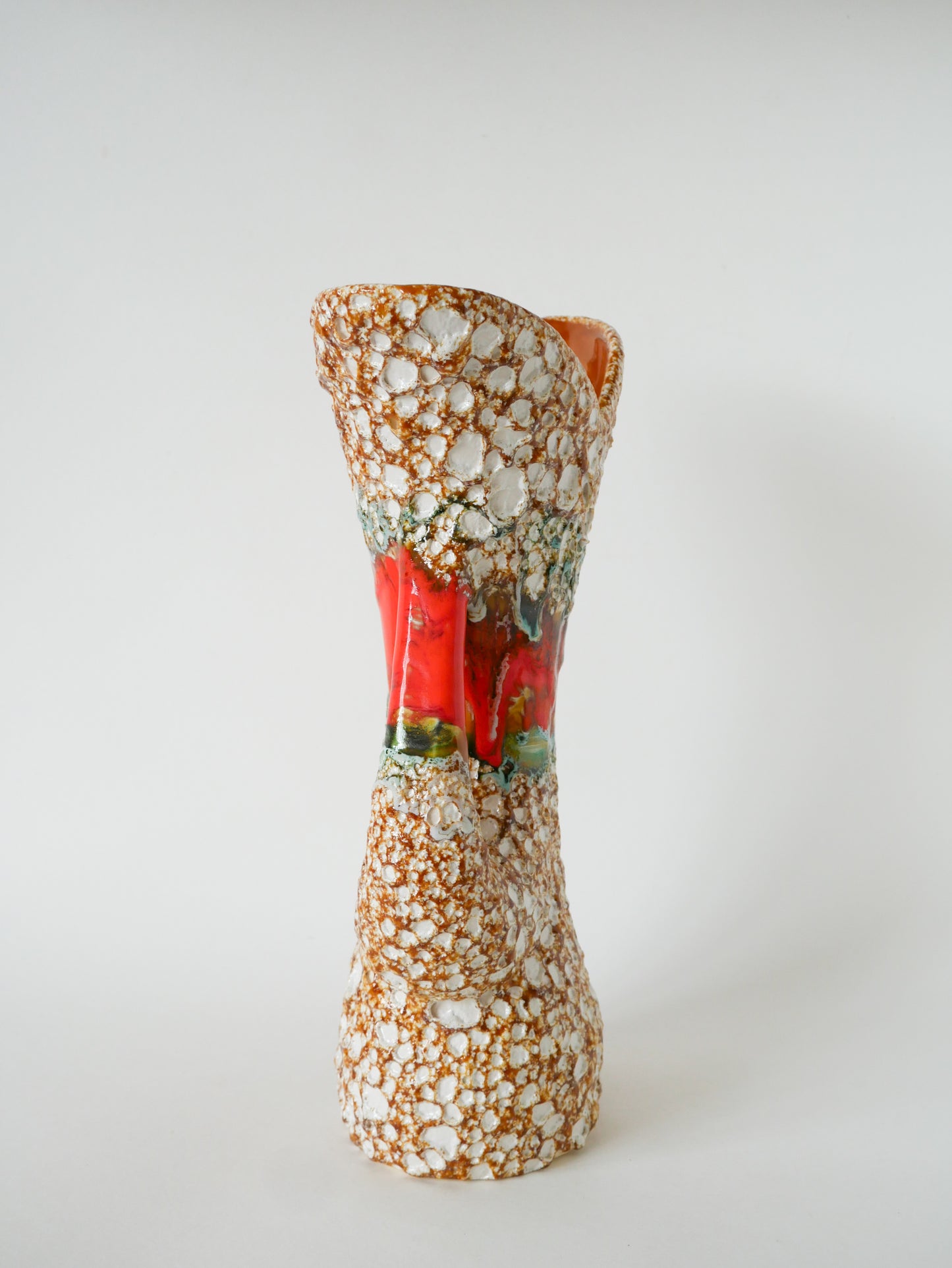 Très grand vase en céramique forme organique, Fat Lava, Moutarde & Orange, 1970