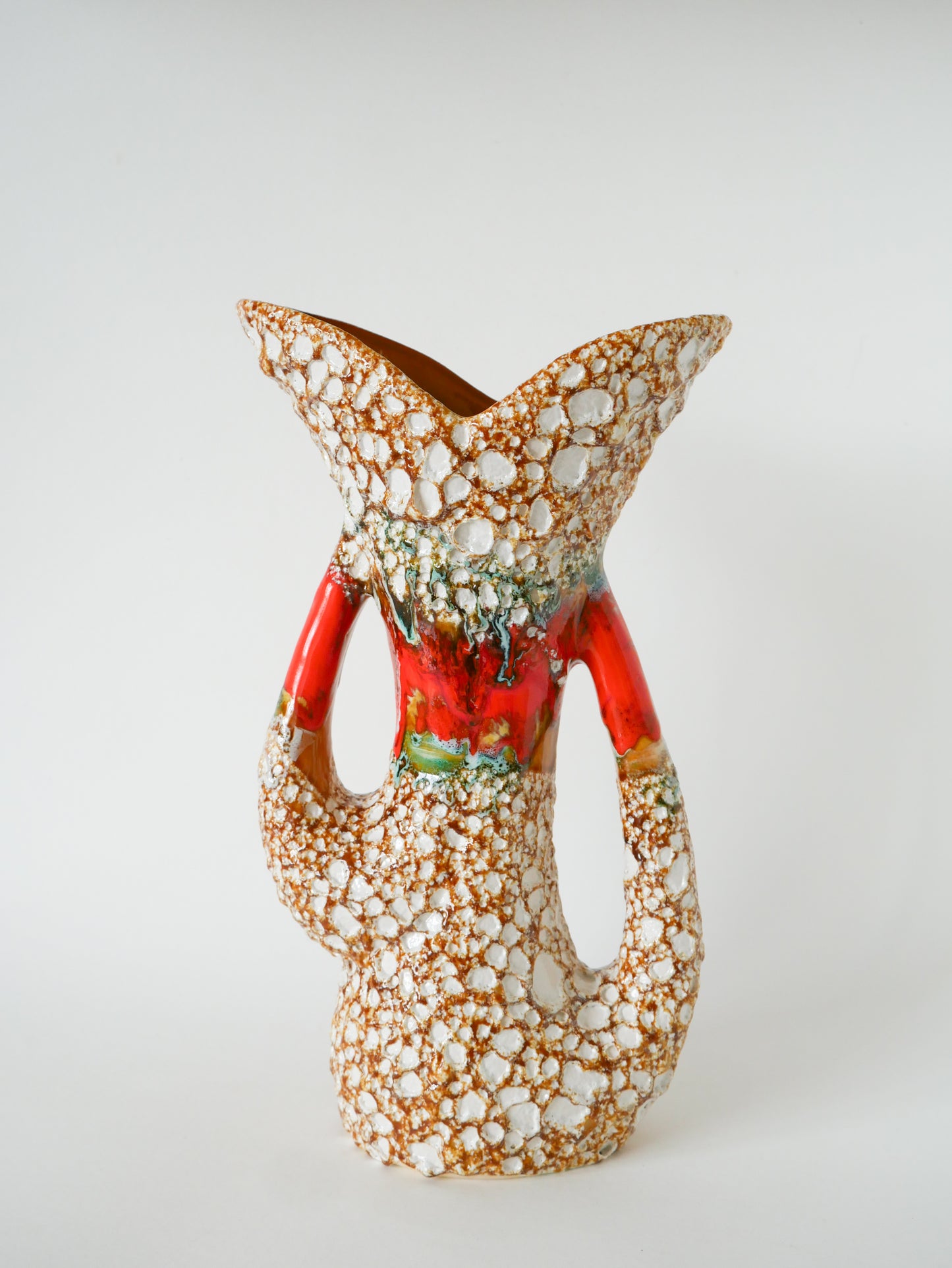 Très grand vase en céramique forme organique, Fat Lava, Moutarde & Orange, 1970