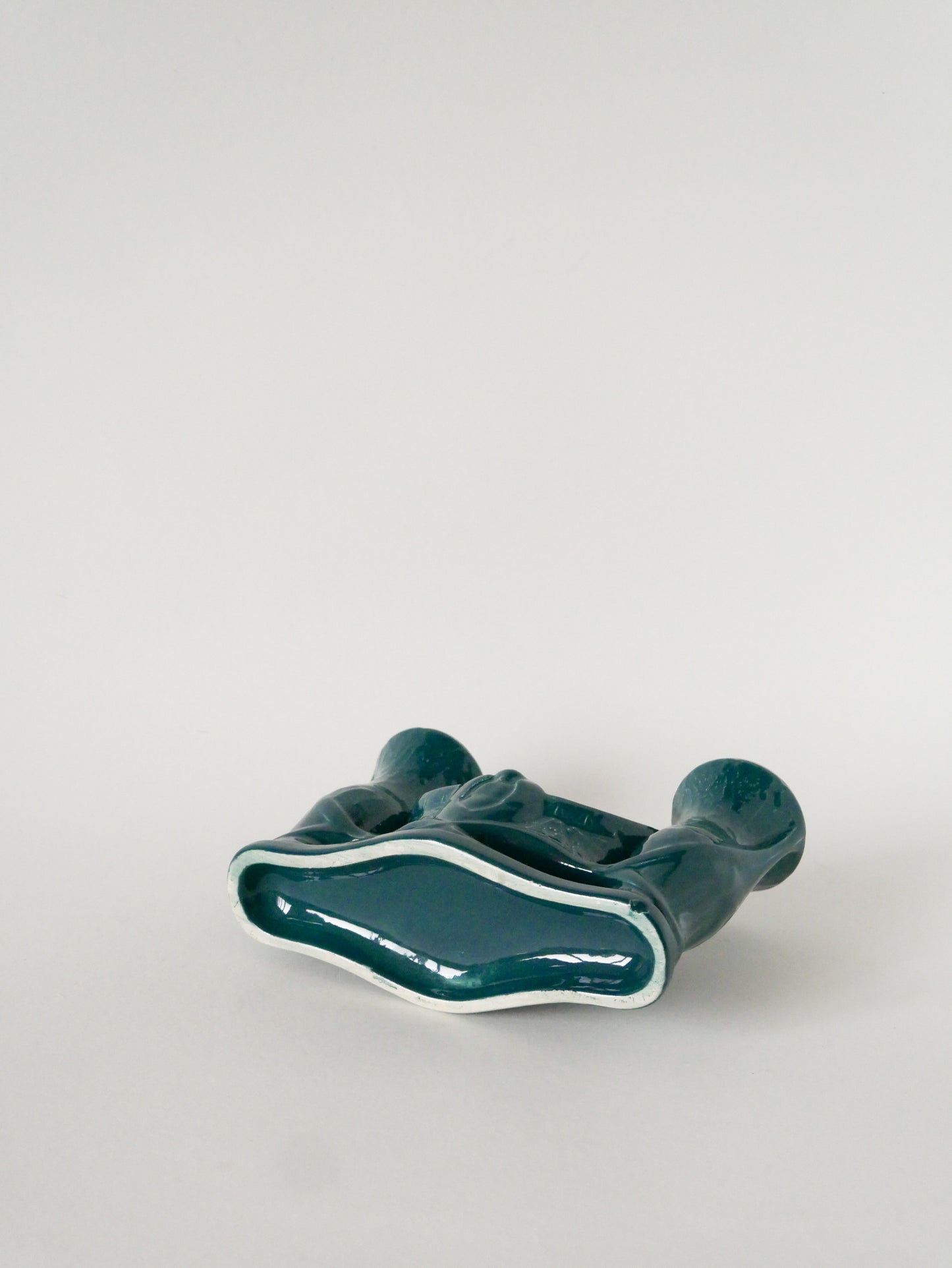 Bougeoir en céramique, Bleu Canard, 1970