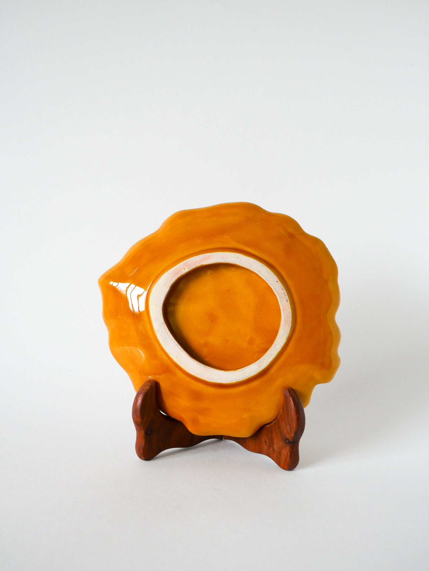 Vide-poche en barbotine feuille jaune et vert, 1970