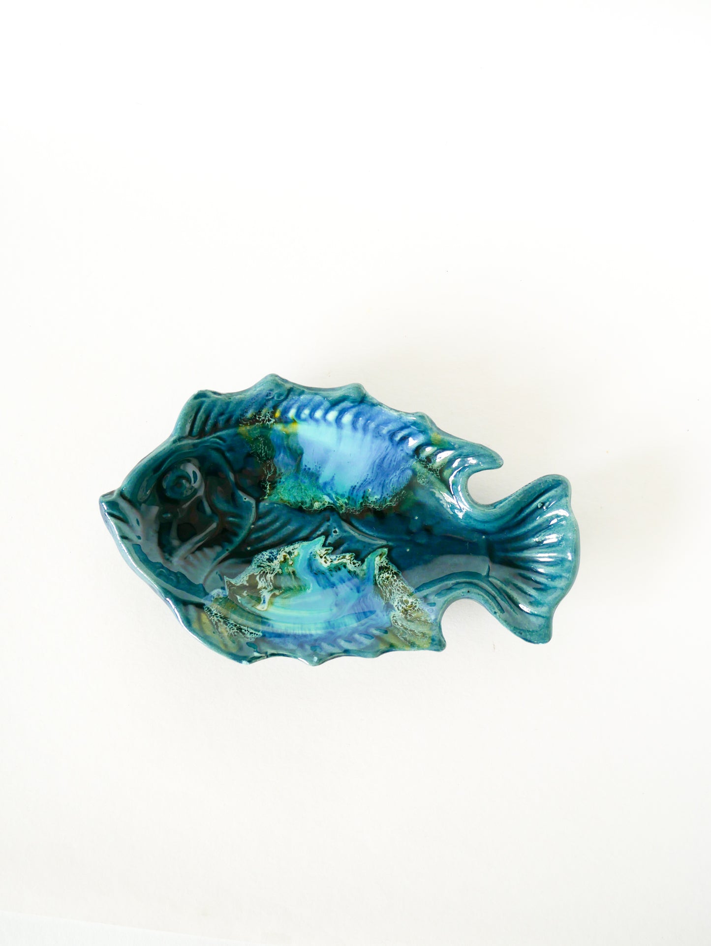 Vide-poche poisson en céramique, Bleu, Vallauris, 1970