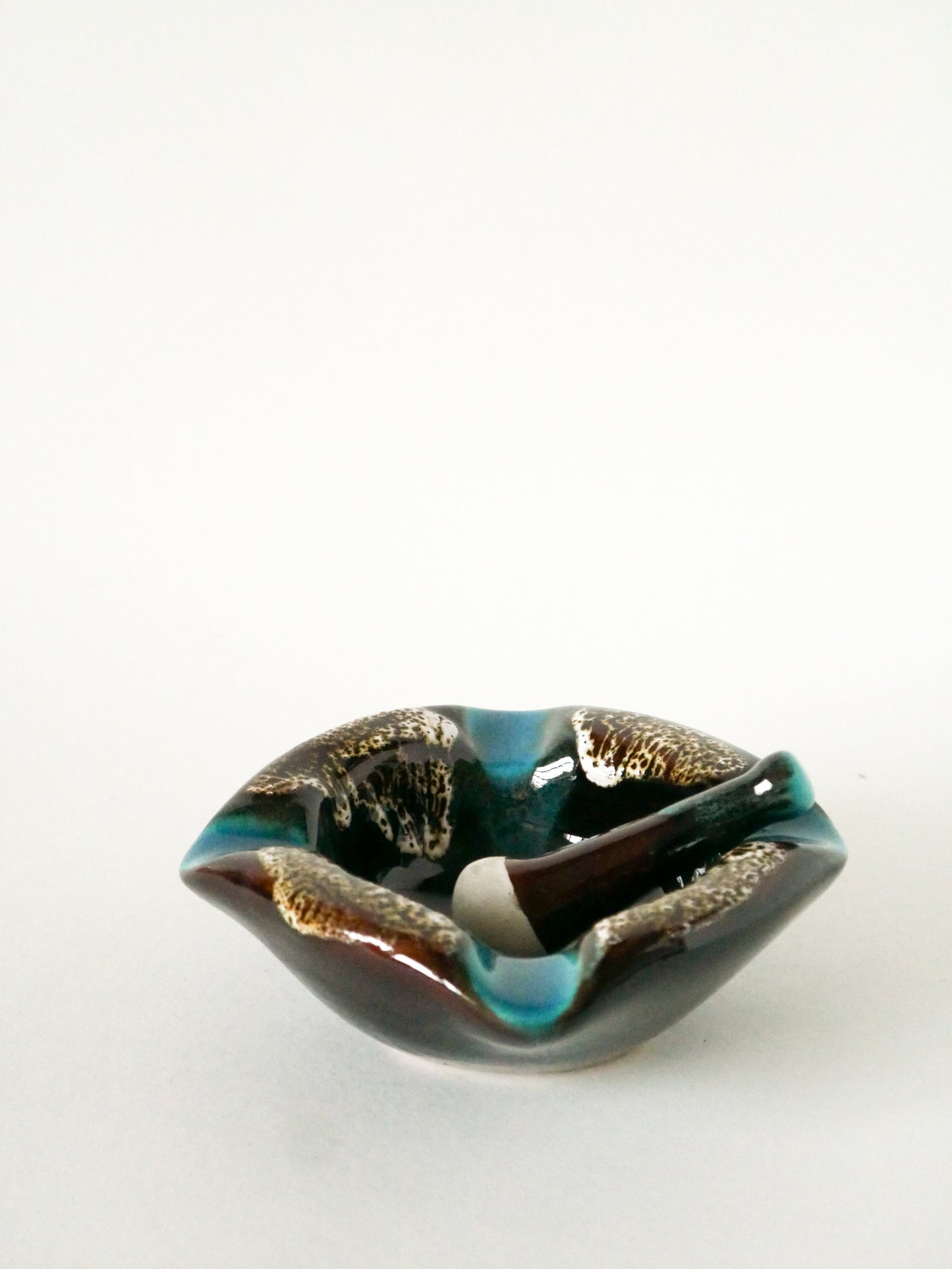 Grand mortier et pilon en céramique modèle Fat Lava, Bleu et Marron, Vallauris, 1970