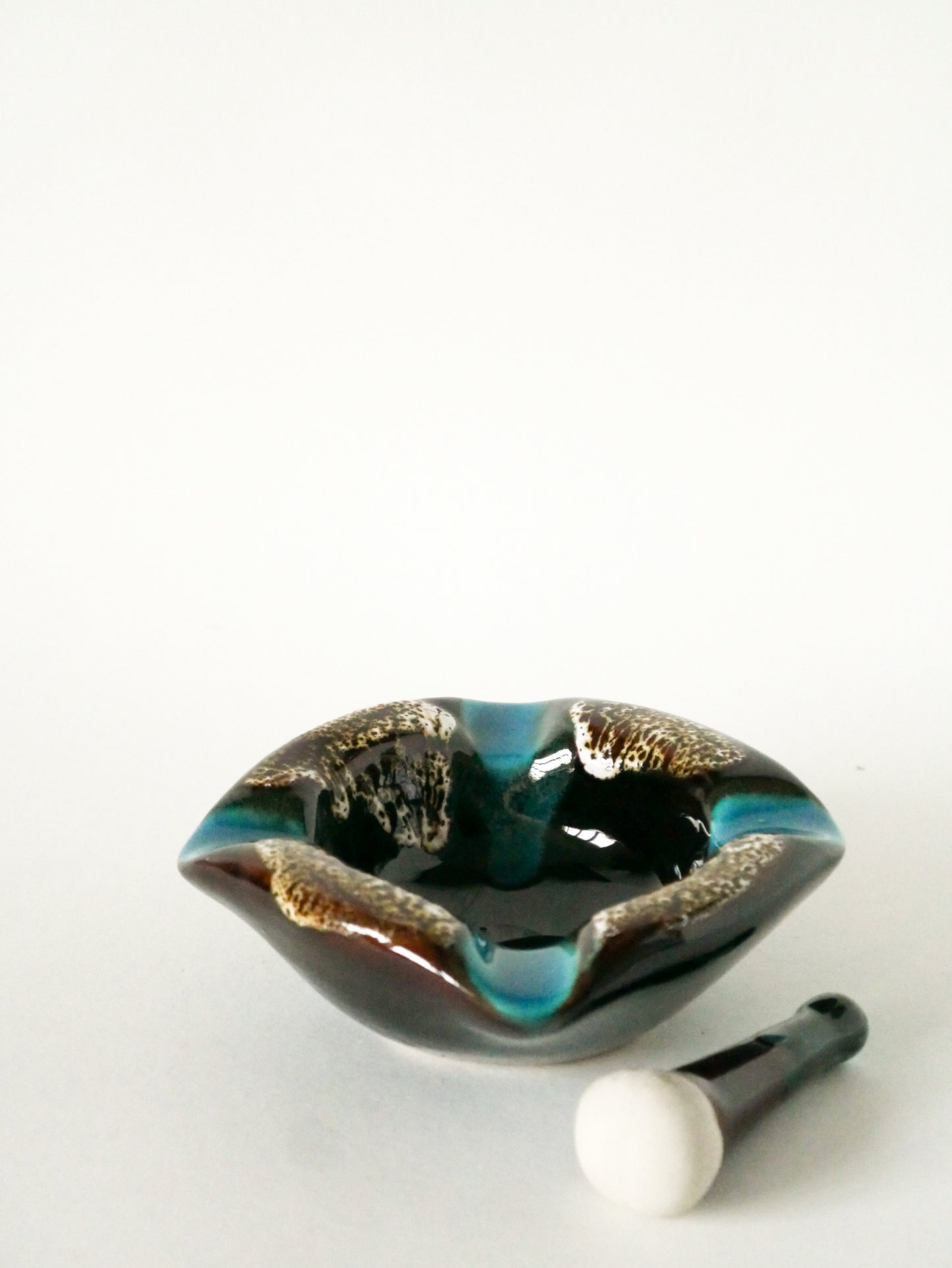 Grand mortier et pilon en céramique modèle Fat Lava, Bleu et Marron, Vallauris, 1970