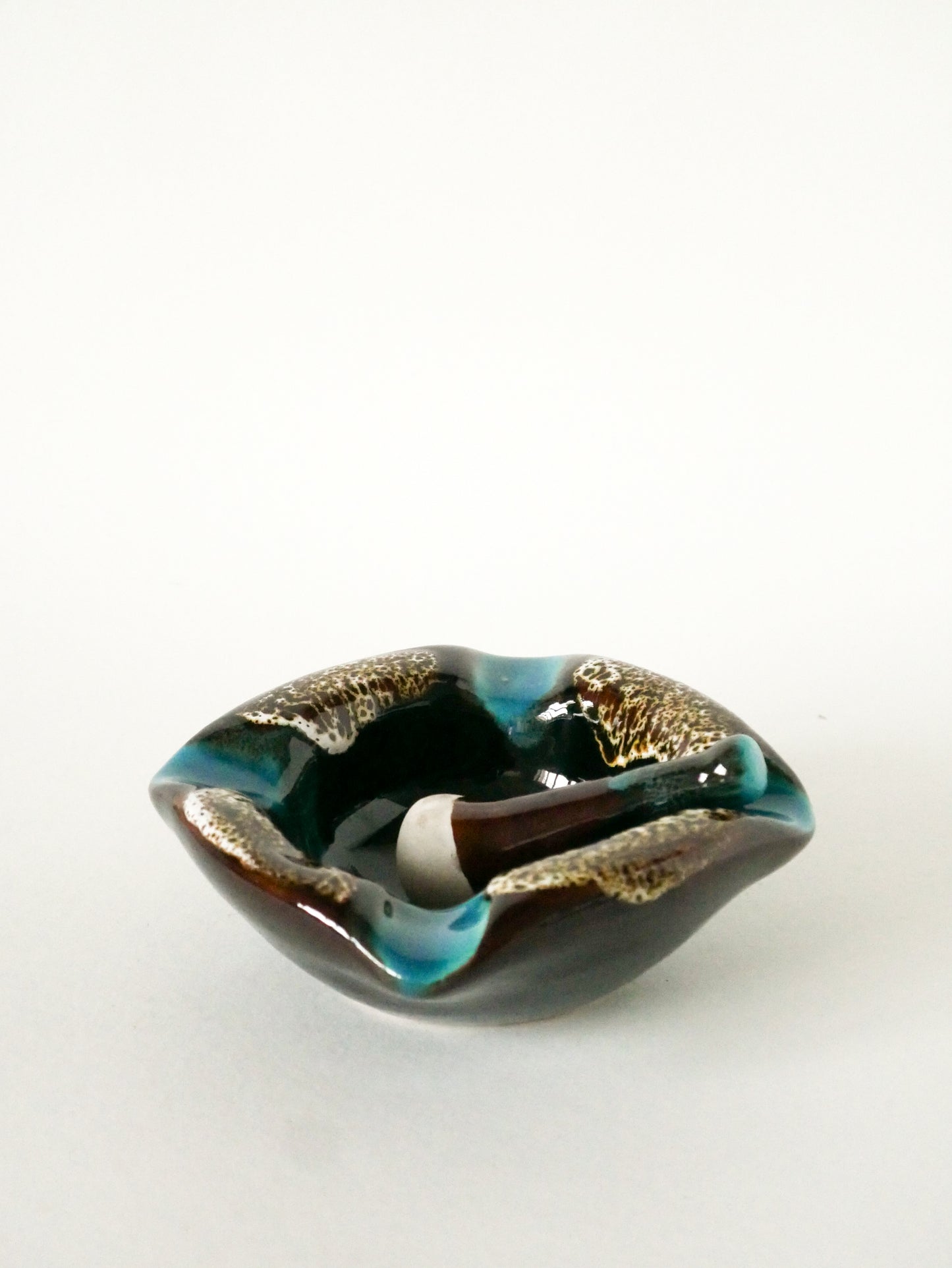 Grand mortier et pilon en céramique modèle Fat Lava, Bleu et Marron, Vallauris, 1970