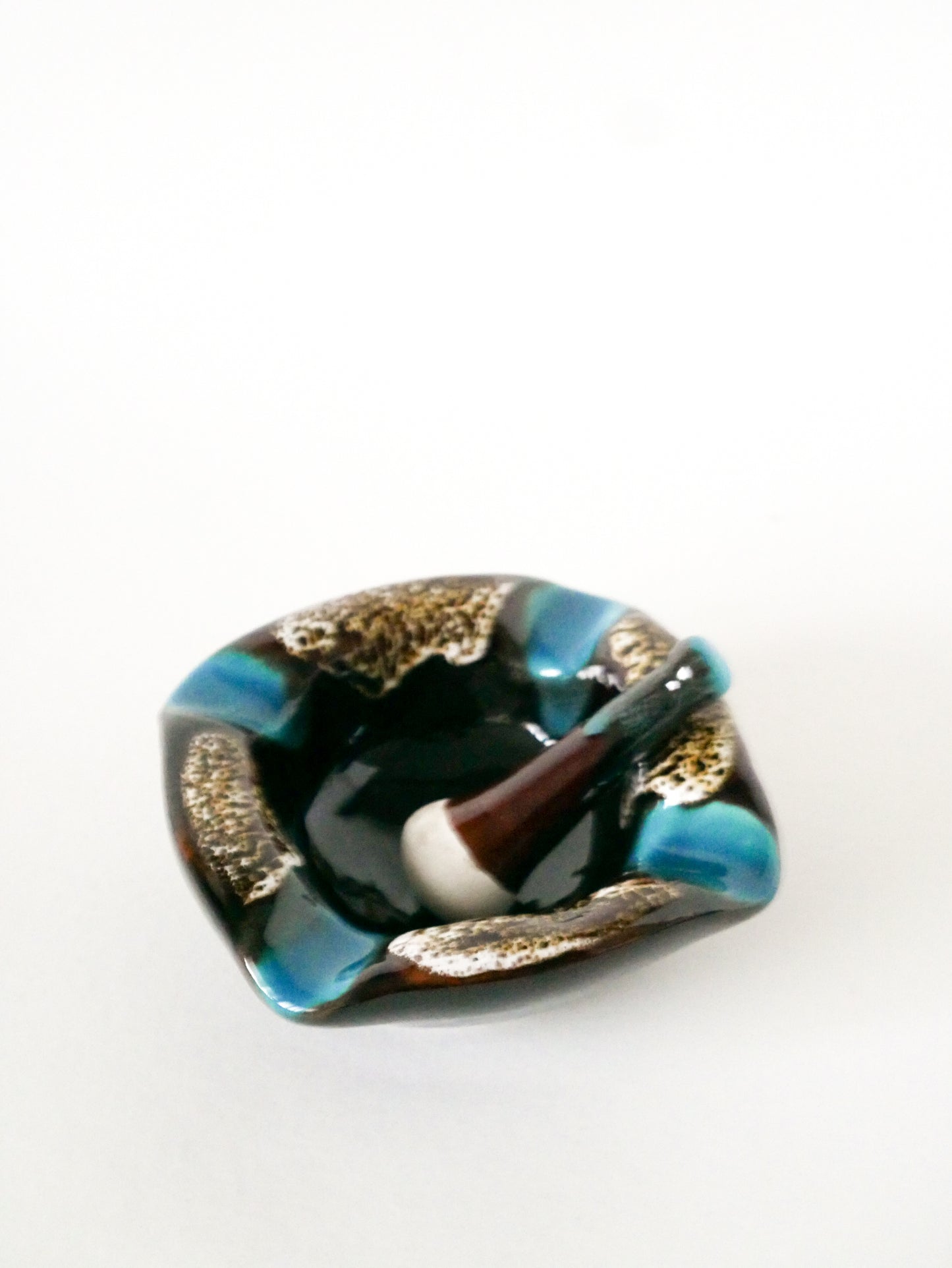 Grand mortier et pilon en céramique modèle Fat Lava, Bleu et Marron, Vallauris, 1970