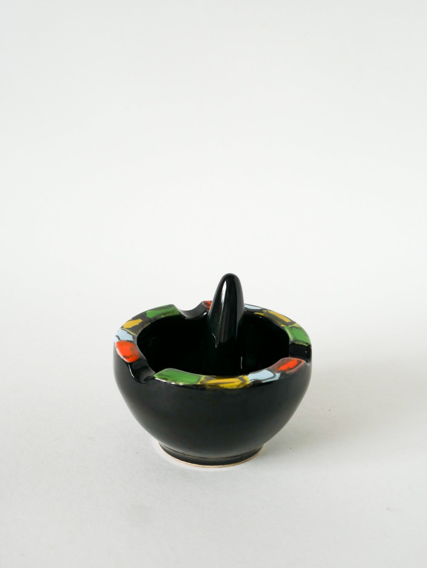 Grand mortier en céramique, Noir & Multicolore, 1960