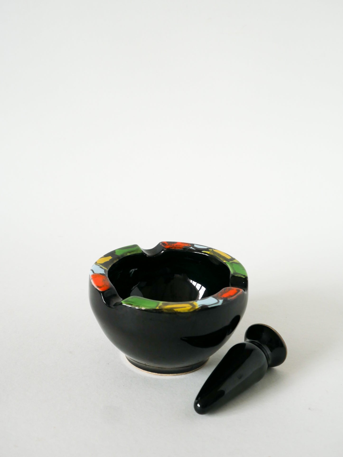Grand mortier en céramique, Noir & Multicolore, 1960