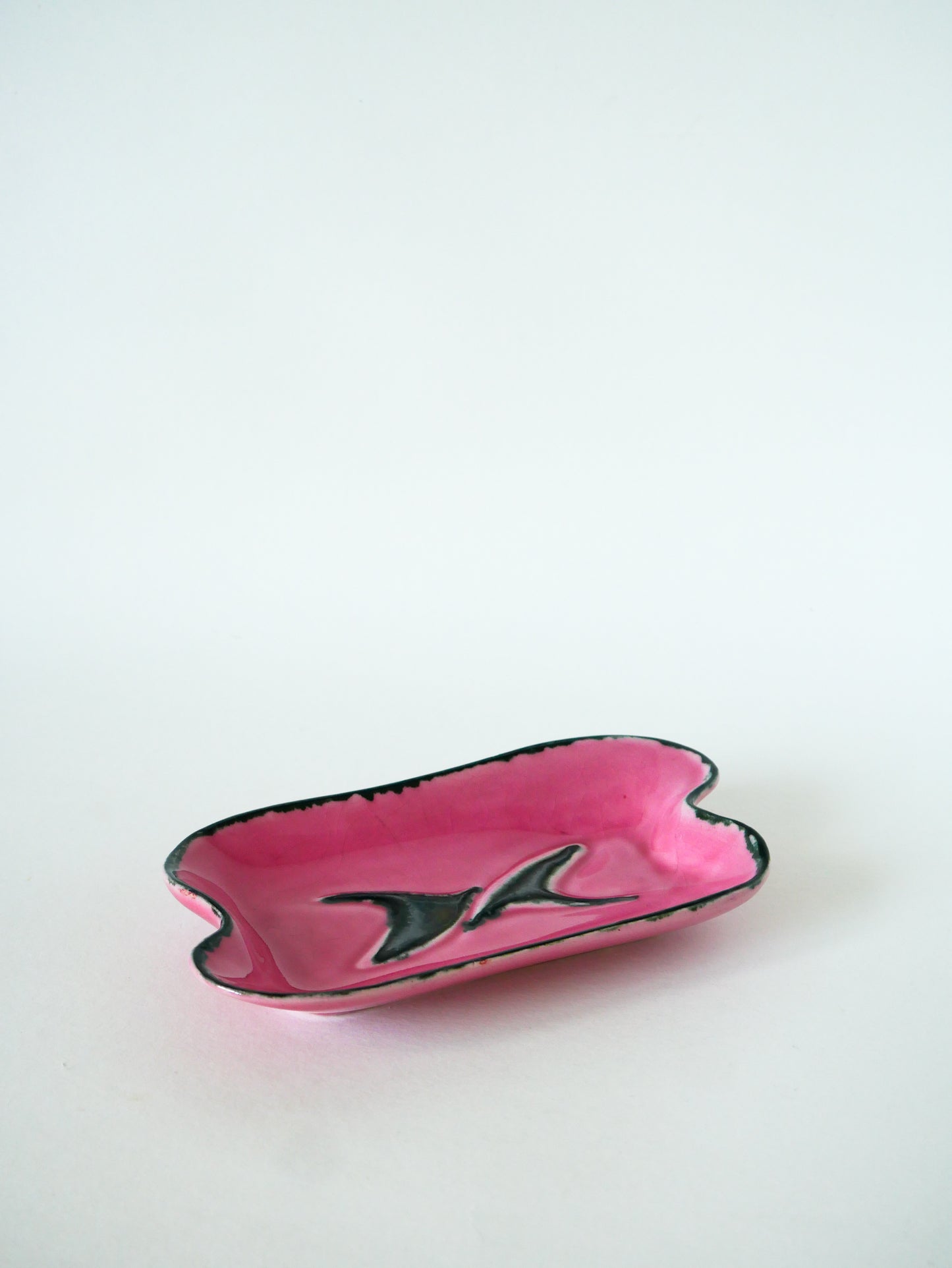 Vide-poche en céramique, motifs abstraits, Rose & Noir, 1960