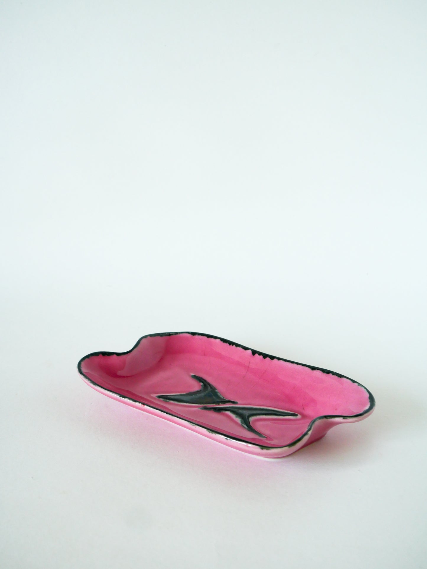 Vide-poche en céramique, motifs abstraits, Rose & Noir, 1960