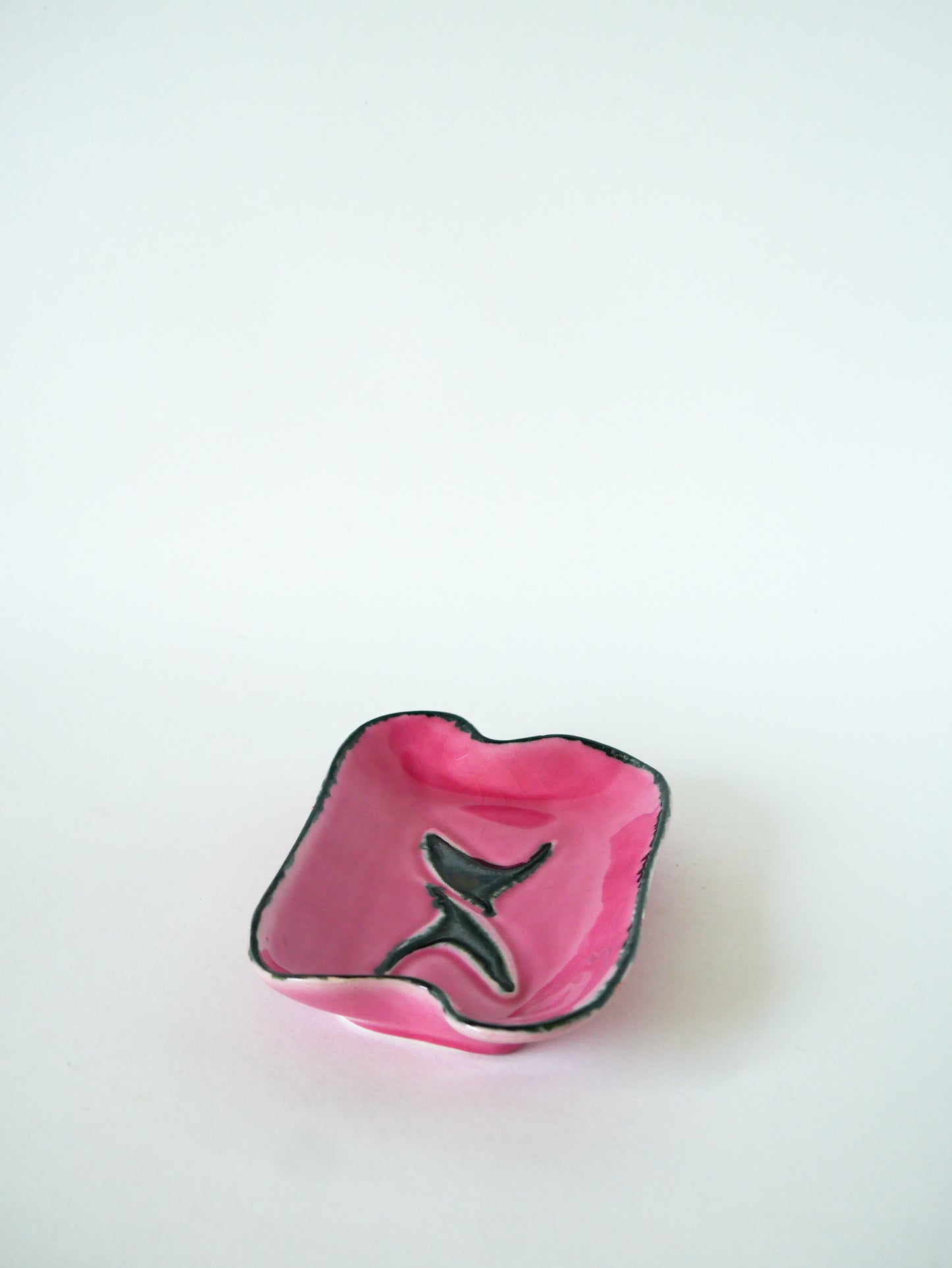 Vide-poche en céramique, motifs abstraits, Rose & Noir, 1960