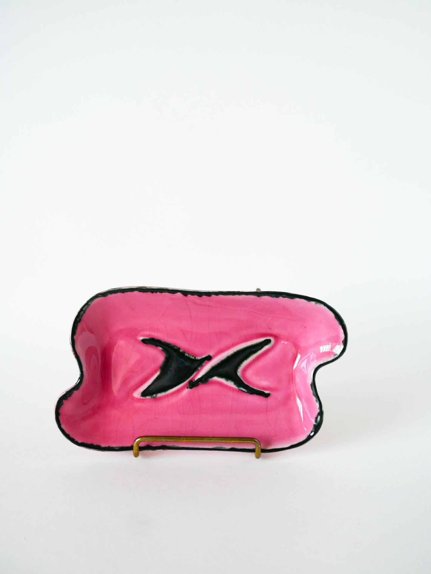 Vide-poche en céramique, motifs abstraits, Rose & Noir, 1960