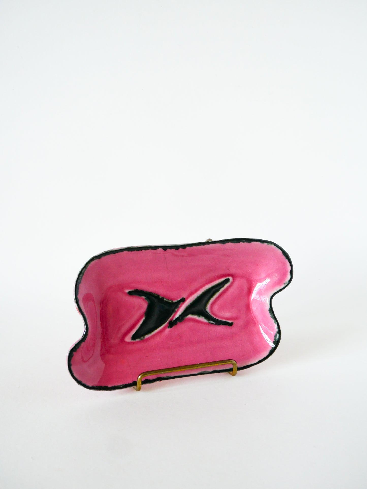 Vide-poche en céramique, motifs abstraits, Rose & Noir, 1960
