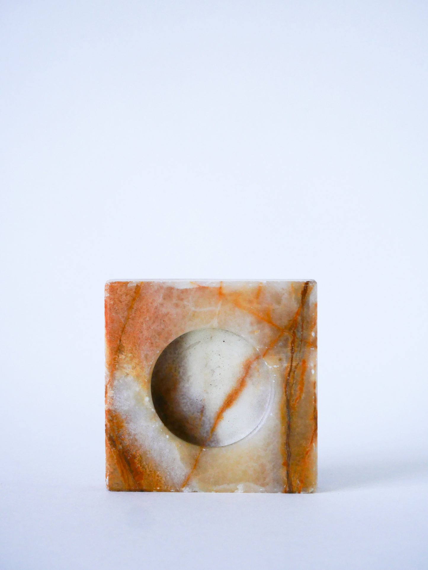 Cendrier en onyx carré, Blanc & Beige, Design, 1970