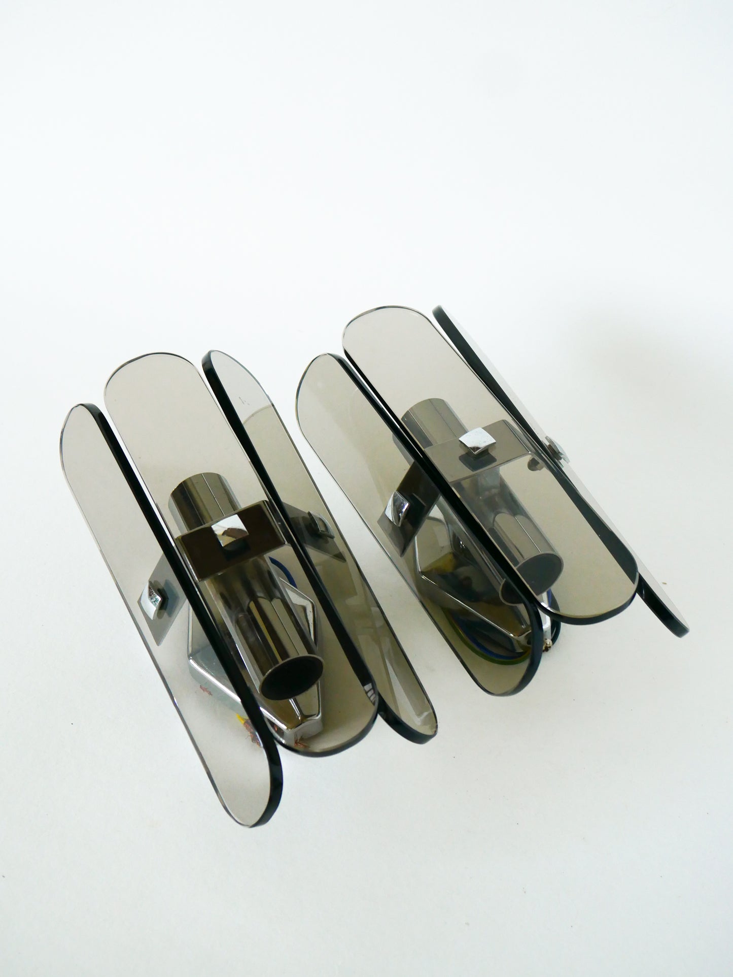 Paire d'appliques en verre fumé, Fontana Arte, Design Italien, 1970