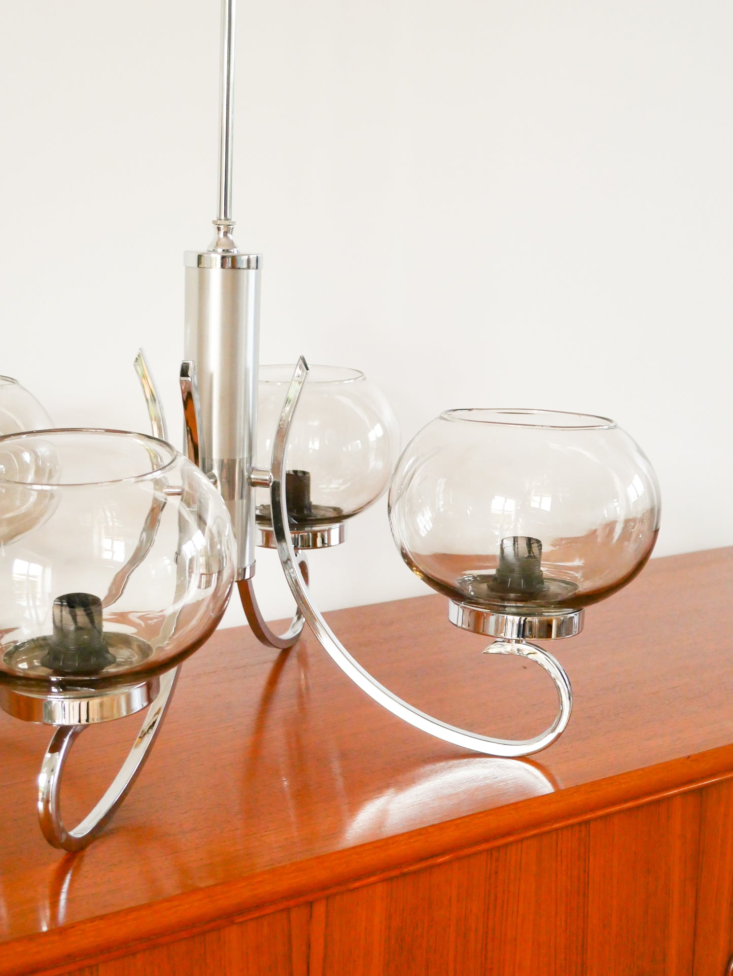 Lustre Gaetano Sciolari, 4 feux, en chrome et verre fumé, 1970
