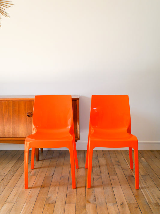 Paire de chaises en plastique Orange, Made in Italy, 1970