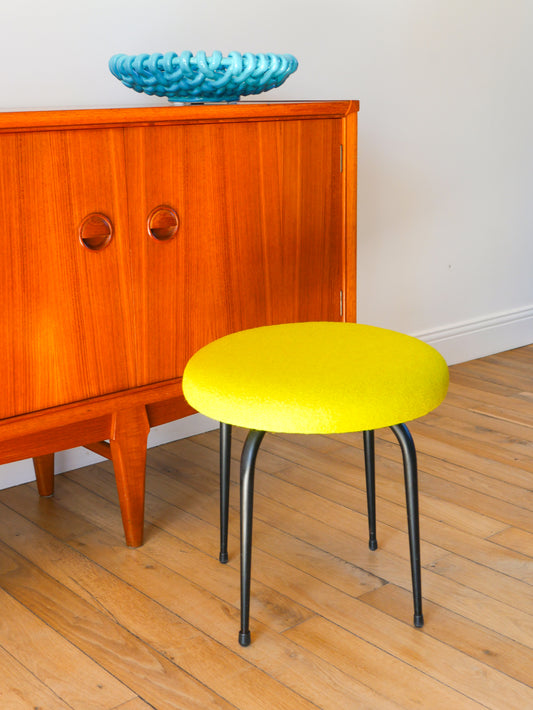Tabouret en fer noir et laine bouillie, Vert, 1960