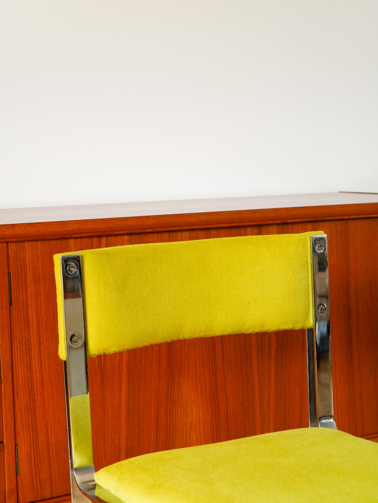Chaise en chrome et Laine Vert Matcha, Design, 1970