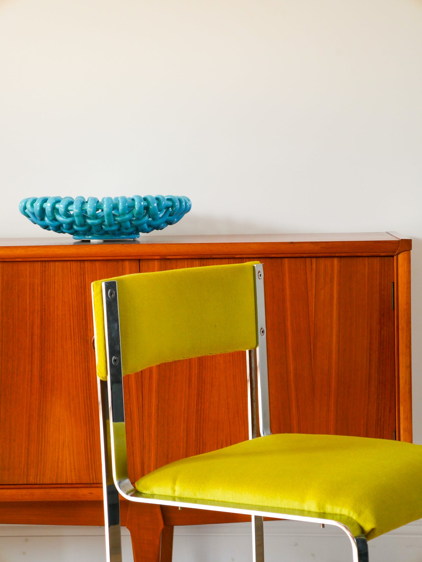 Chaise en chrome et Laine Vert Matcha, Design, 1970