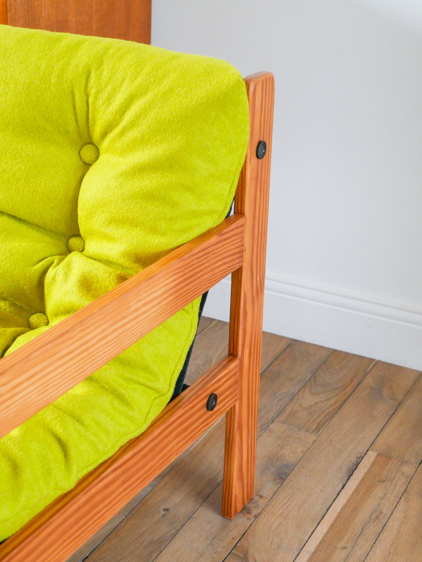 Paire de chauffeuses en pin et laine bouillie, Vert Matcha, 1980