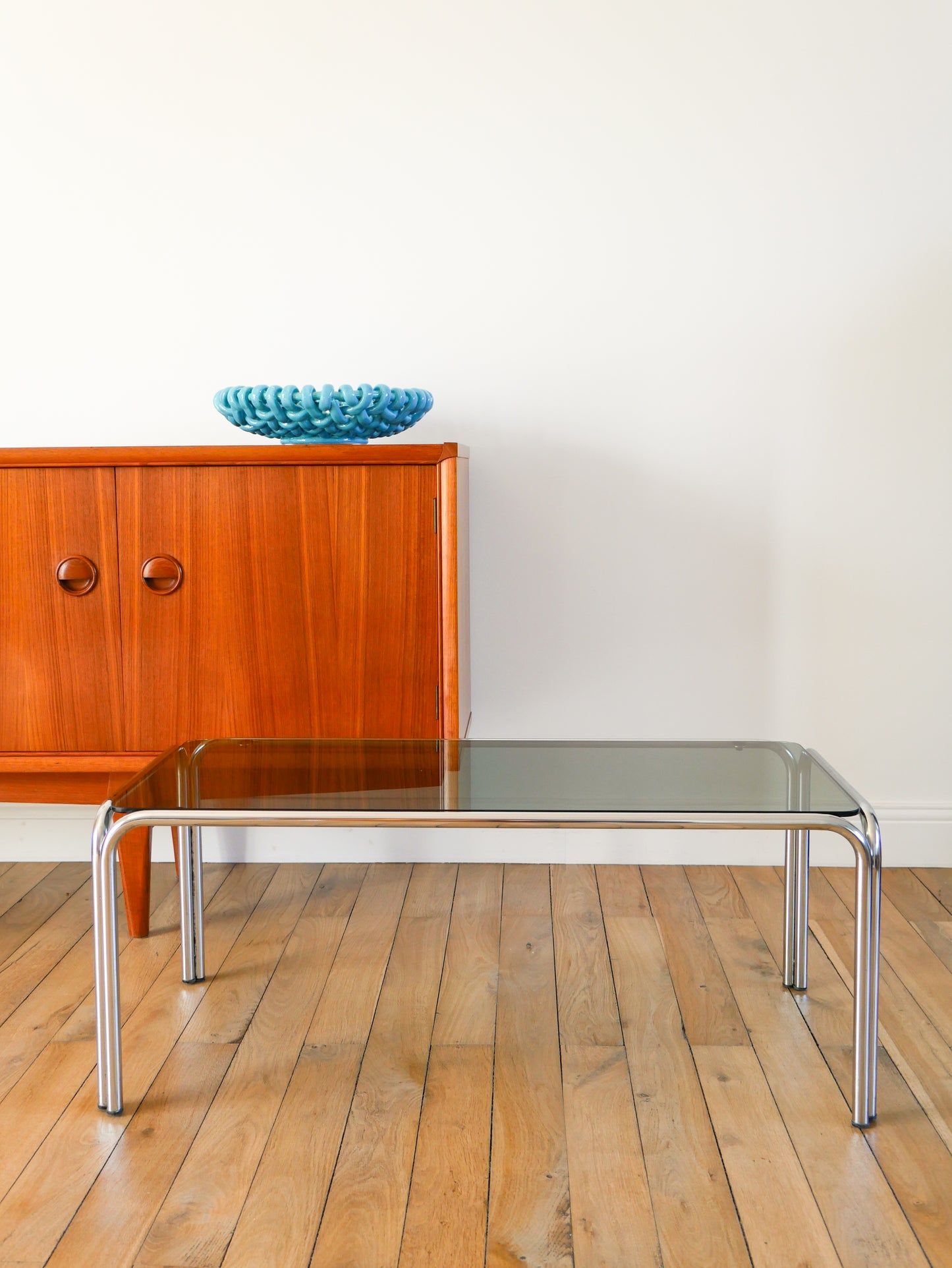 Table basse rectangulaire pieds tubulaires, Design, 1970 - 90 X 42 X 30 cm