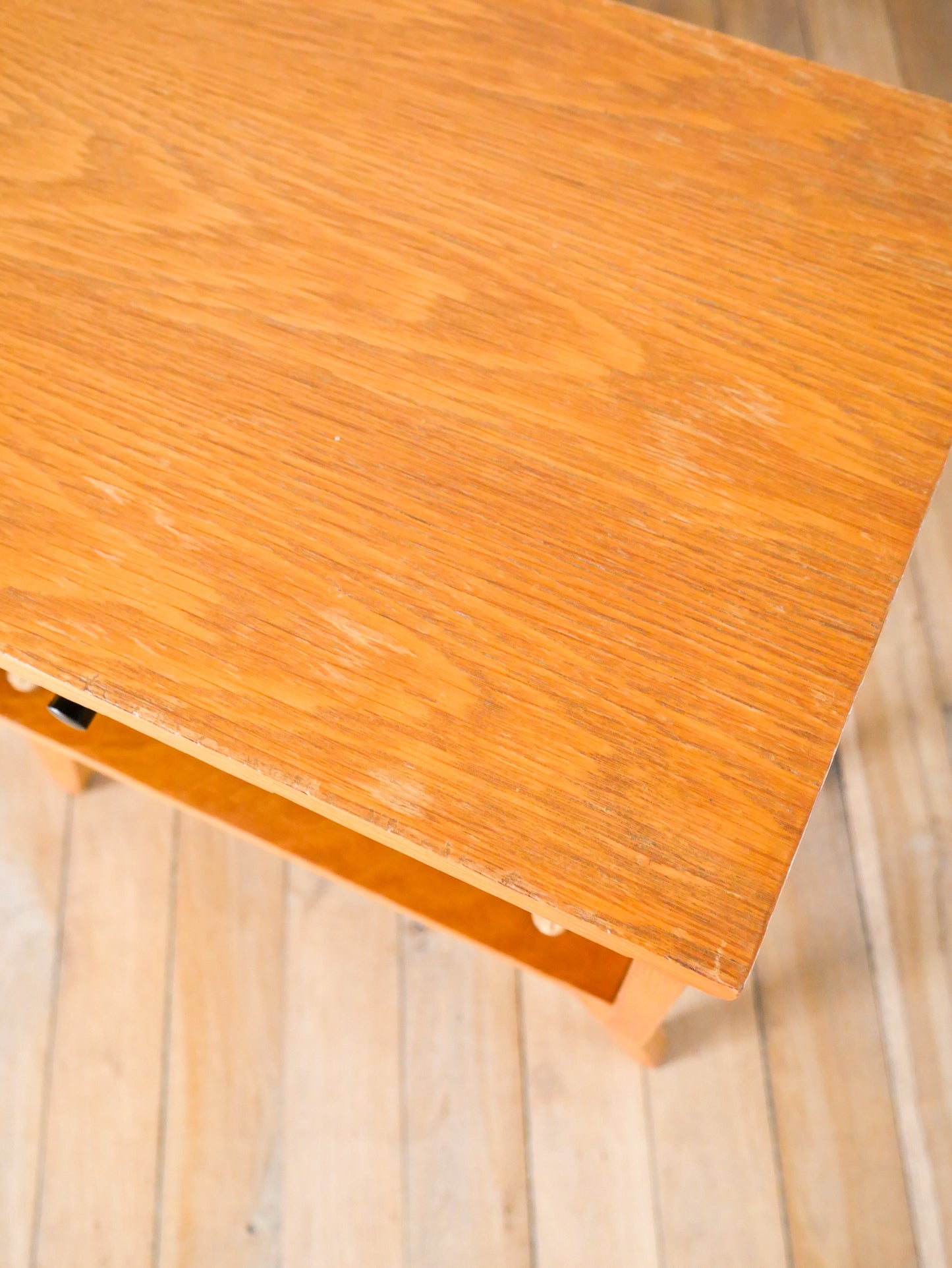 Chevet scandinave en placage teck, pieds compas et tiroir, 1960