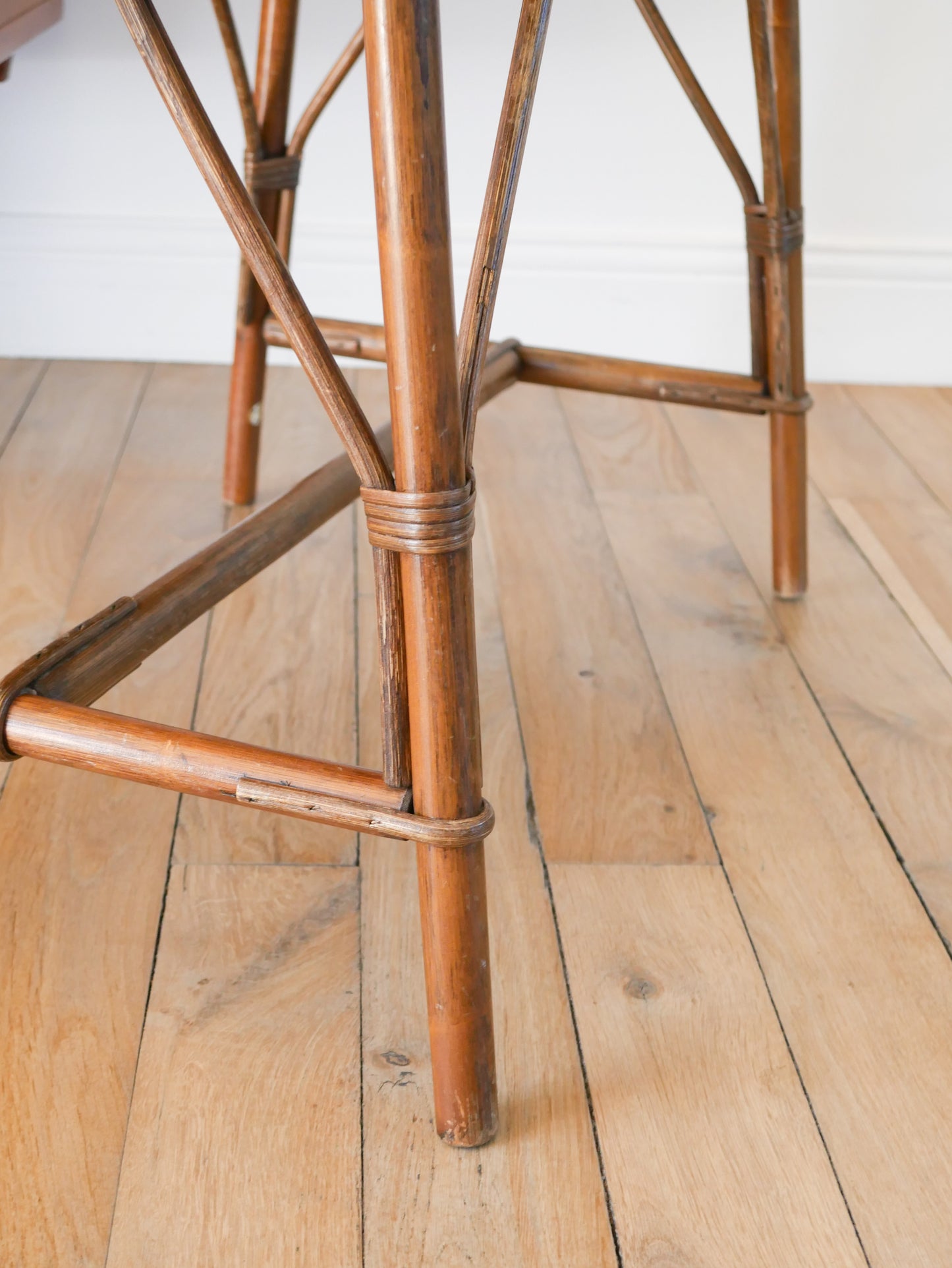 Table basse en rotin et placage bois, 1960
