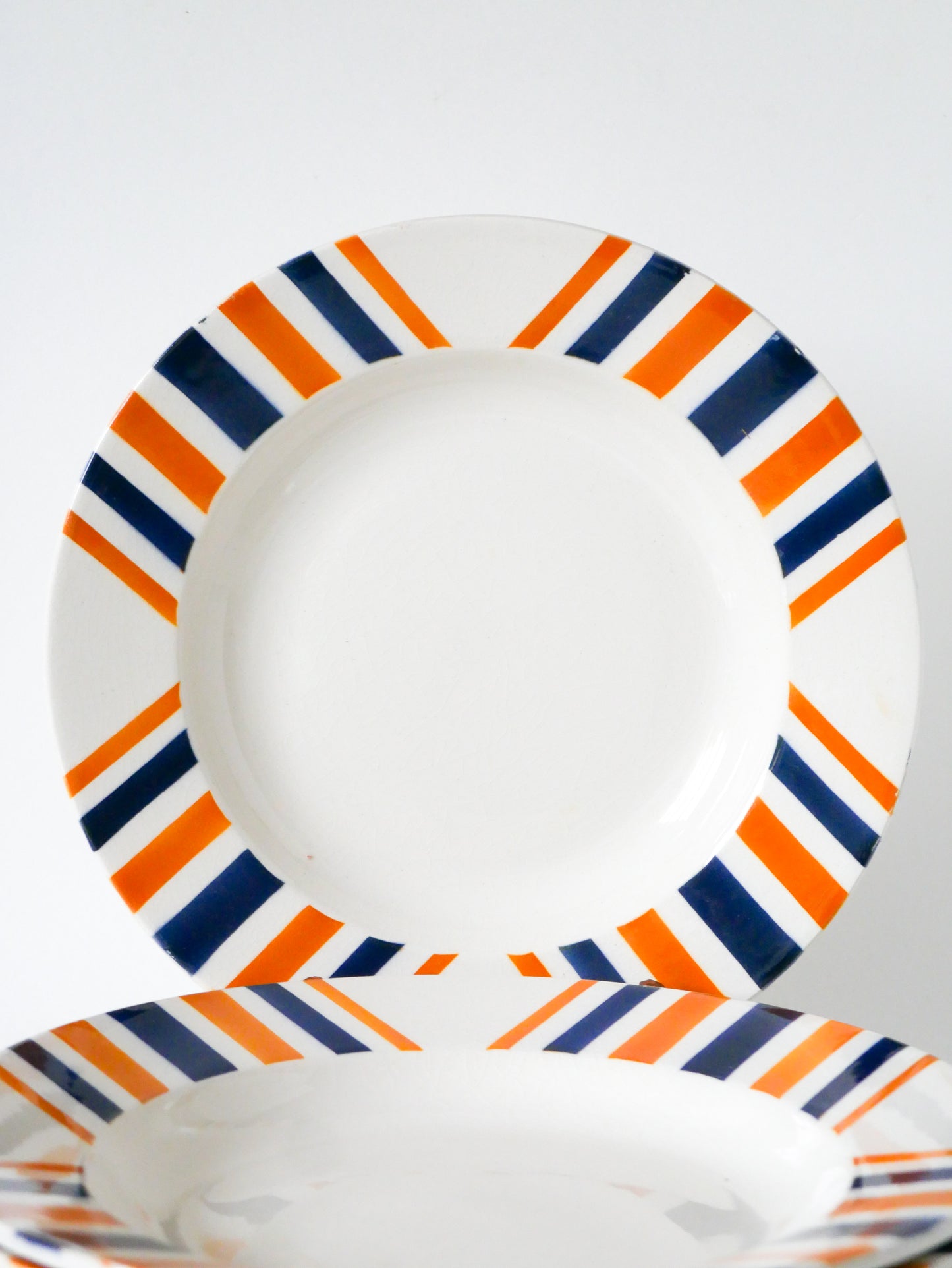 Lot de 6 assiettes creuses à rayures, HBCM modèle "Eskualouna", Orange et Bleu, 1960