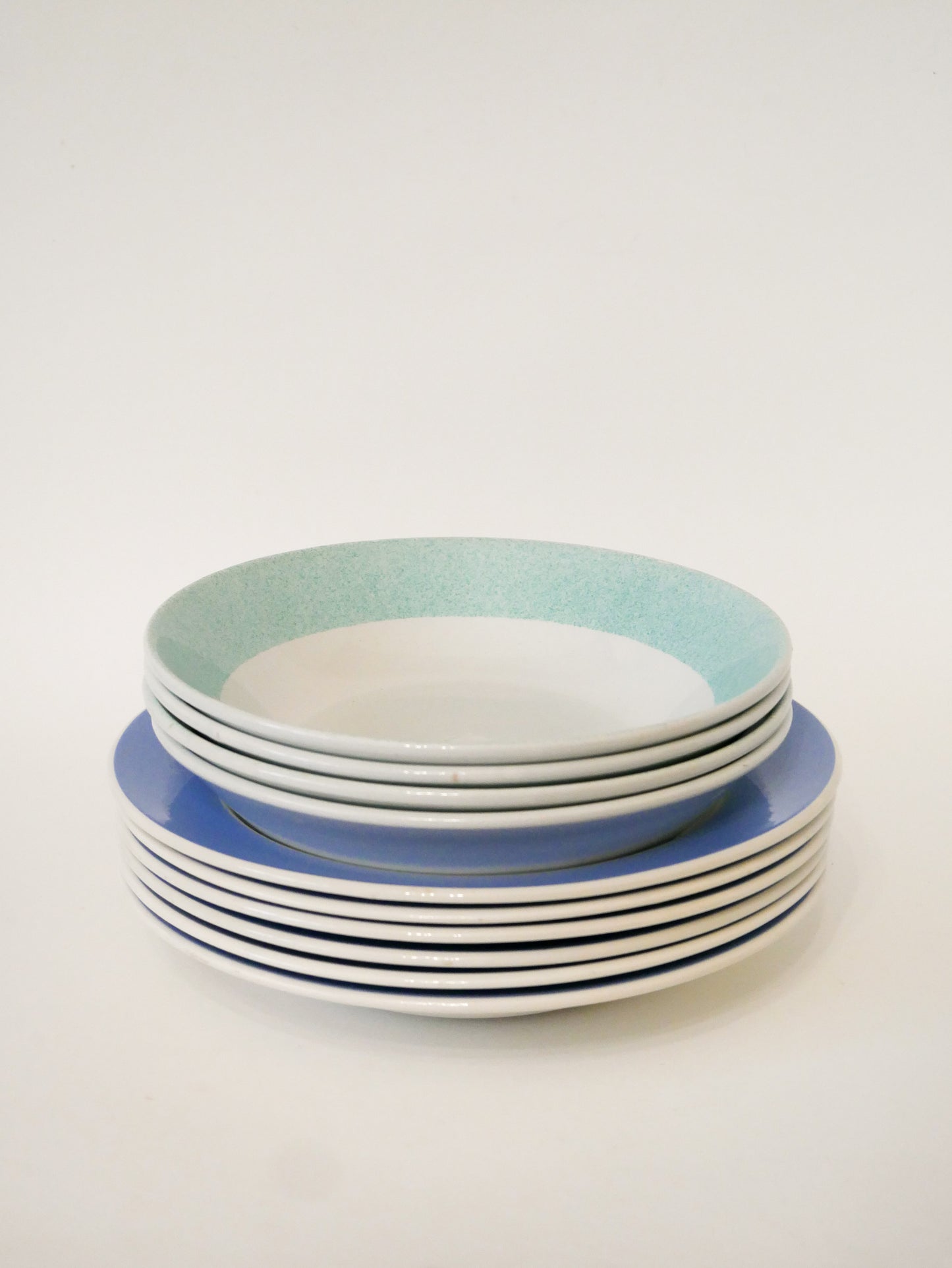 Lot de 6 assiettes creuses, Digoin Sarreguemines, bordure Bleue, 1960