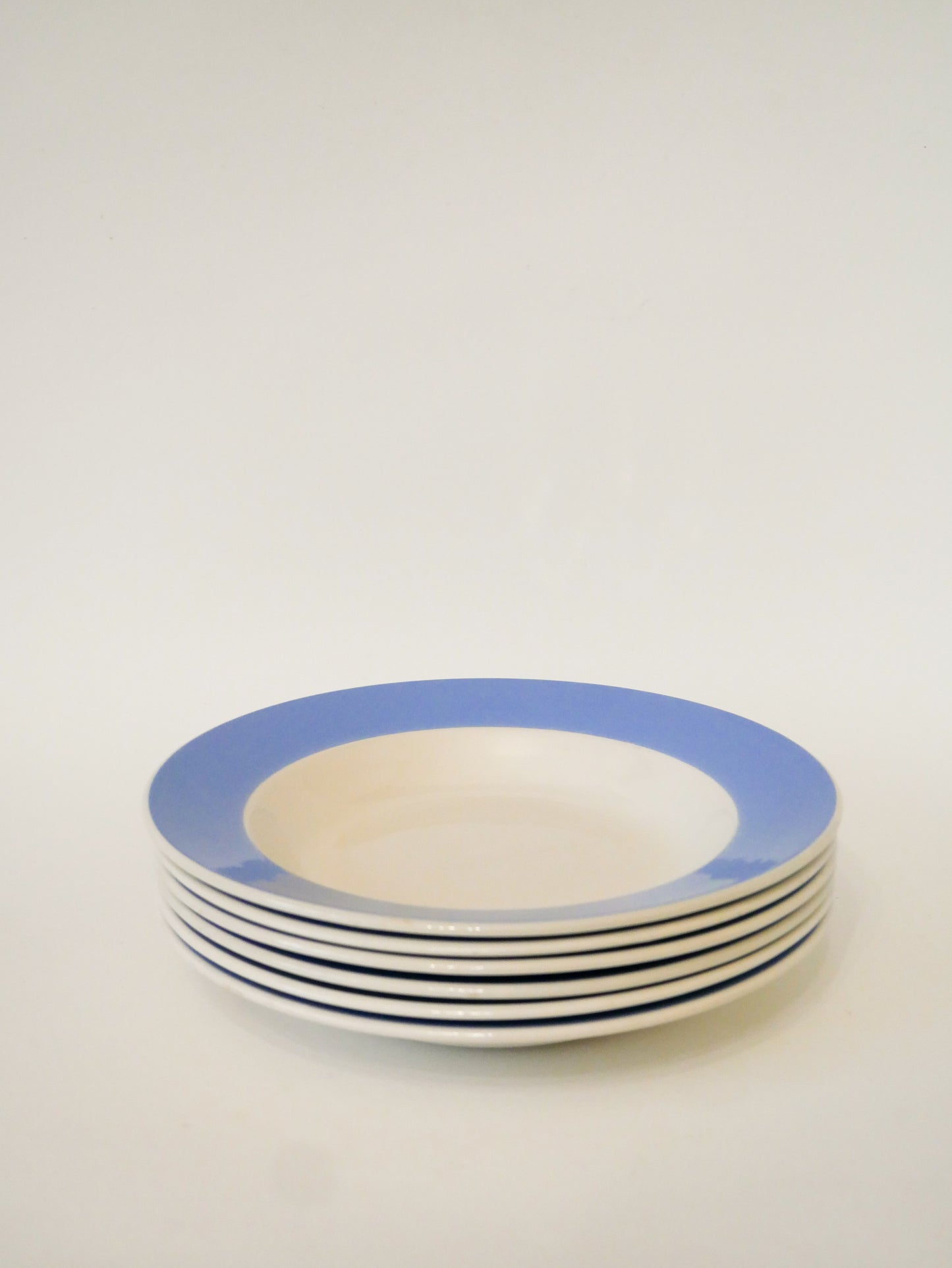 Lot de 6 assiettes creuses, Digoin Sarreguemines, bordure Bleue, 1960