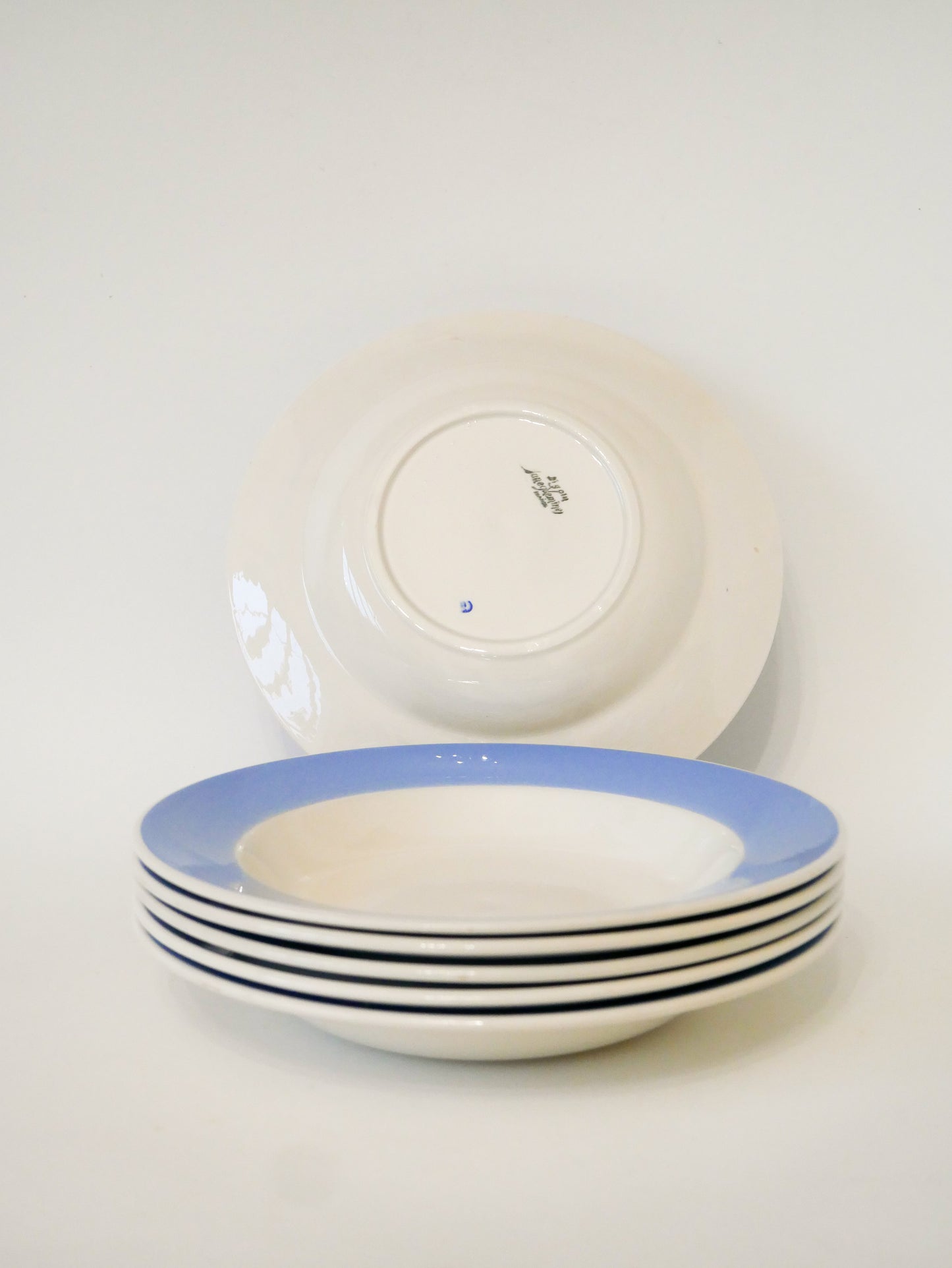 Lot de 6 assiettes creuses, Digoin Sarreguemines, bordure Bleue, 1960