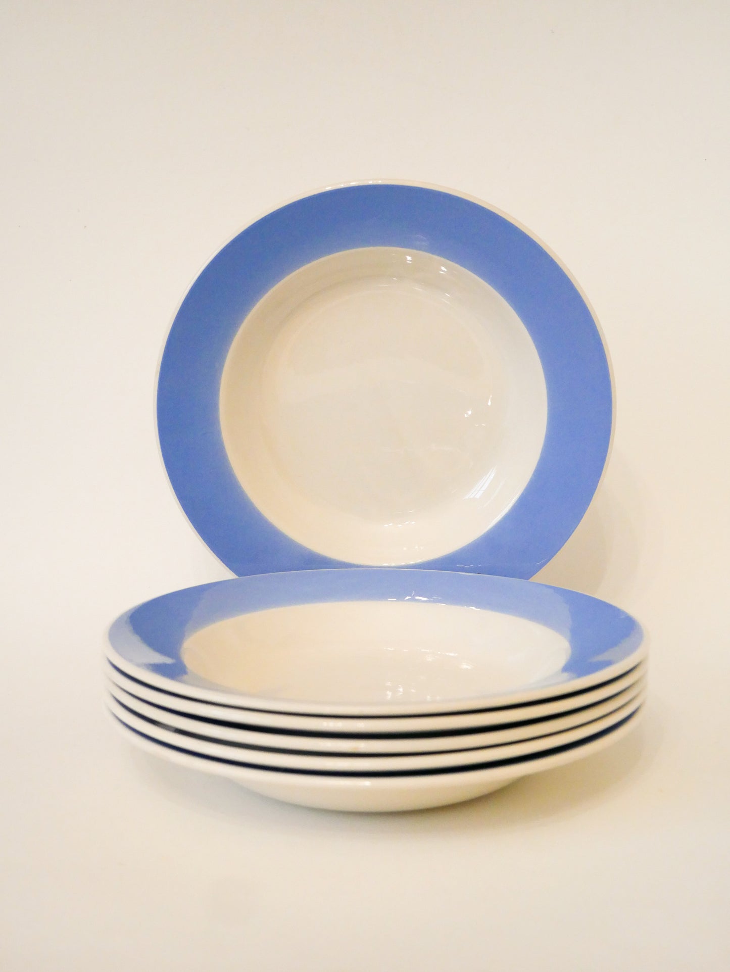 Lot de 6 assiettes creuses, Digoin Sarreguemines, bordure Bleue, 1960