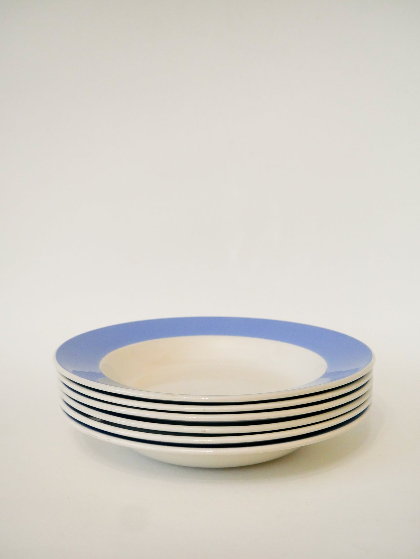 Lot de 6 assiettes creuses, Digoin Sarreguemines, bordure Bleue, 1960